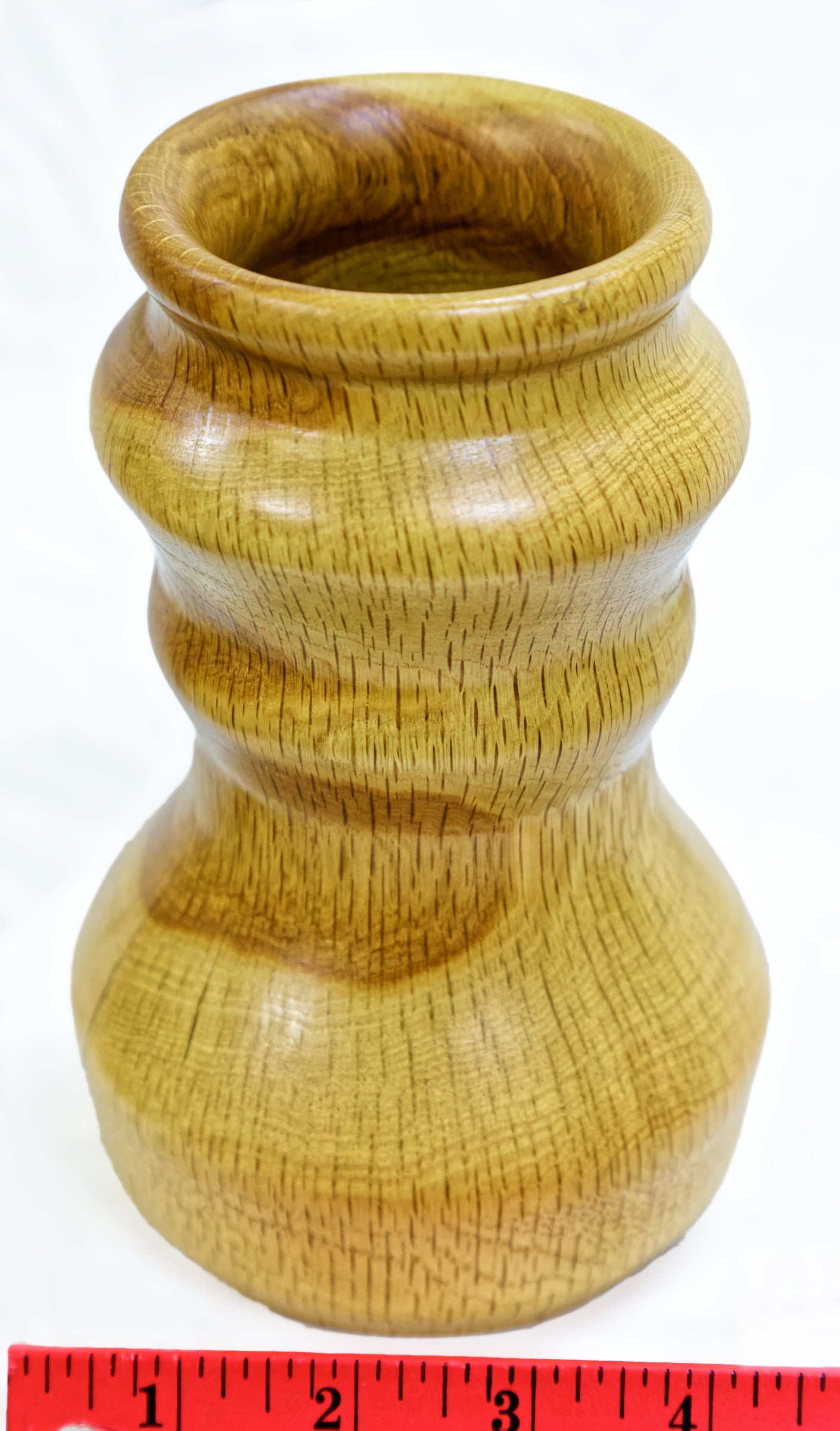 Wood vase sculpture, golden brown, live edge bark, lathe, container, vessel 7” tall, 4.25” wide”, lathe vase, by Robert C Paulson Jr