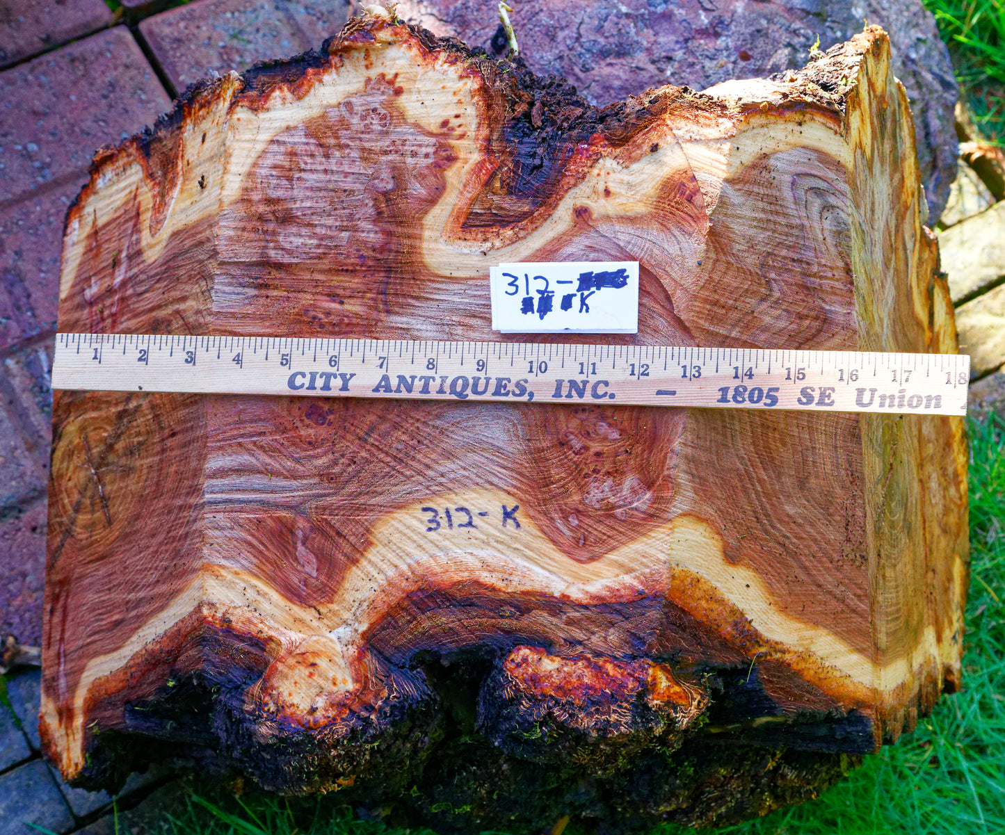 exotic Siberian black elm wood bowl with many burl grain patterns and a free flowing shape, live edge, 8.25 inches Tall x 14 long x 8.5, 3.0 lbs, 312-K