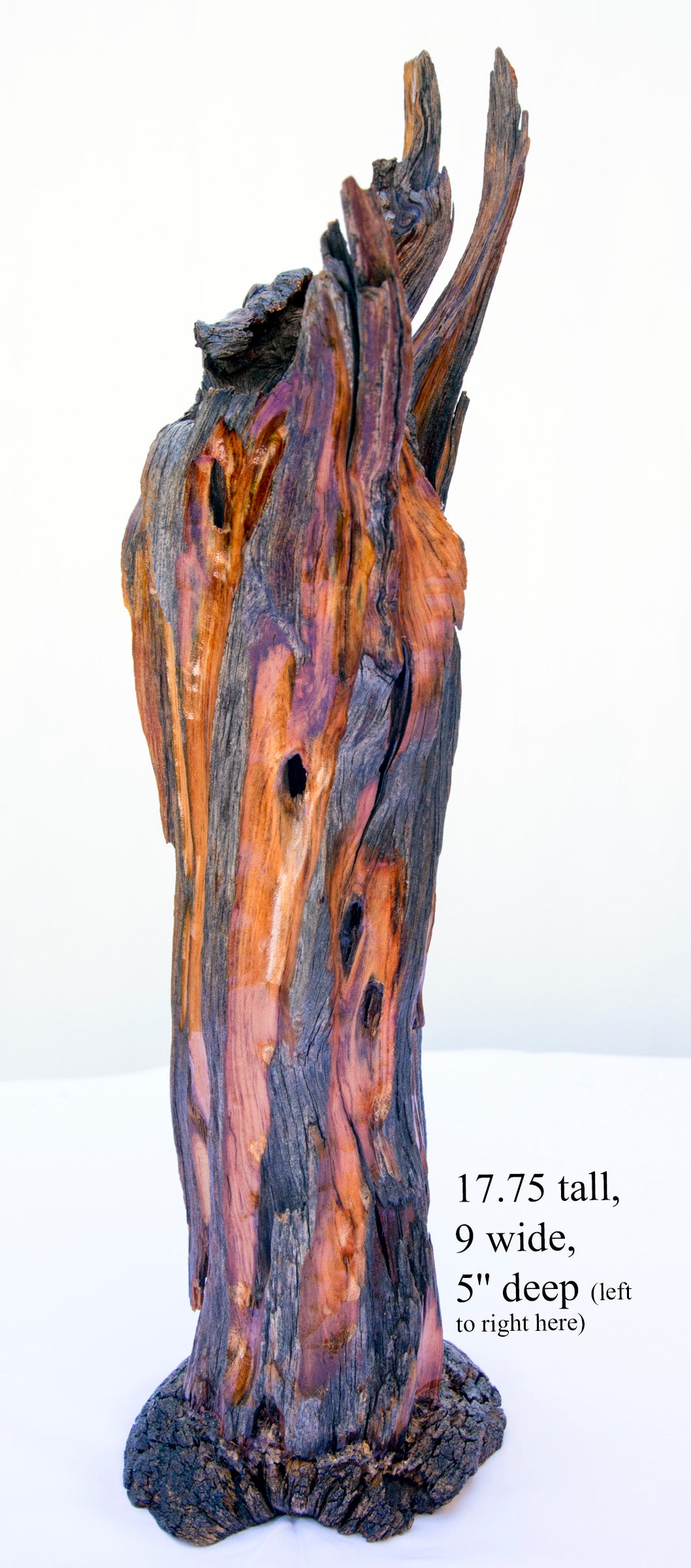 Wood vase, flared branching top, Wabi Sabi, brown maroon gold, asymmetric, upcycled, 18 inches tall x 9 x 5, 223-A