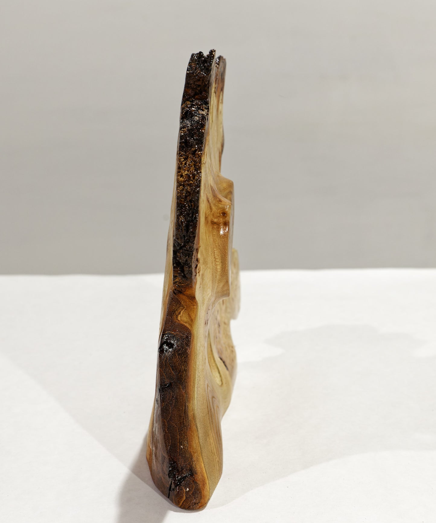 heart sculpture 9 inch, wood heart, desktop tabletop sculpture, live edge bark, 7.75" tall x 9.5 x 1.75, Wabi Sabi, figured wood, 312-M,