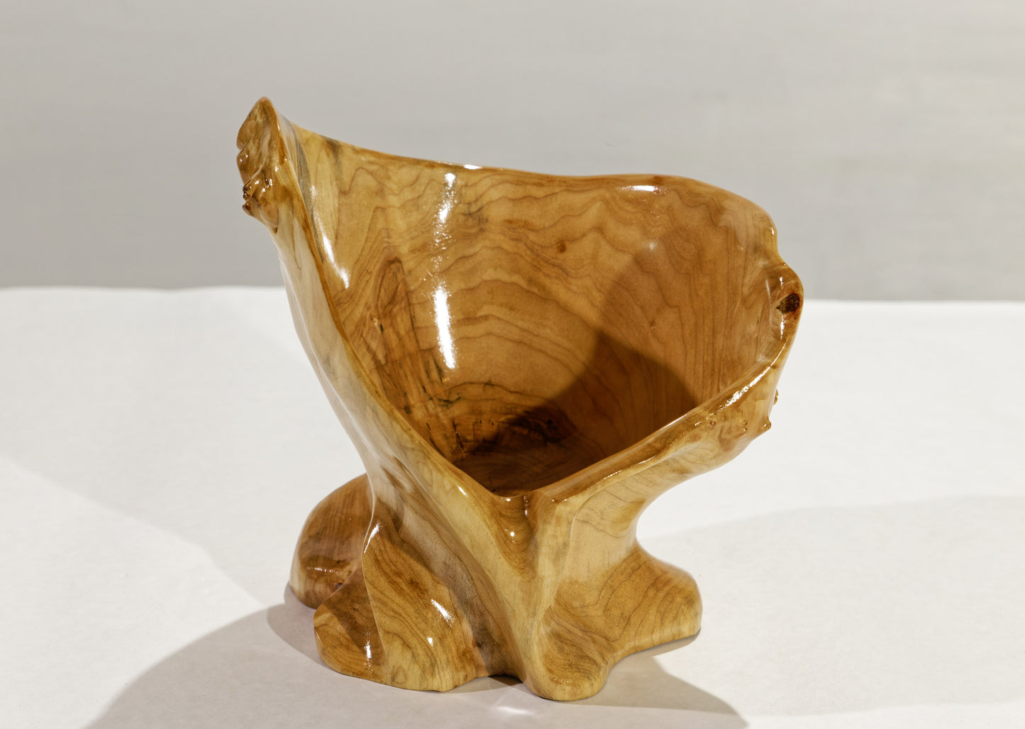 Maple wood bowl, decorative, one-of-a-kind, exotic wood bowl, unique bowl, flowing lines, 7.7” tall x 7.4” wide, yellow gold maple, 142-C