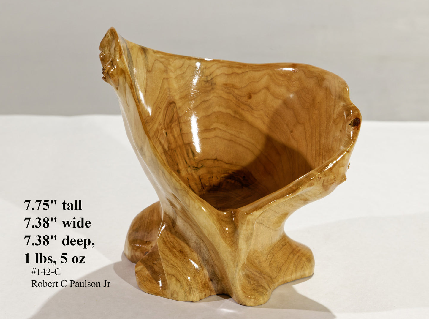 Maple wood bowl, decorative, one-of-a-kind, exotic wood bowl, unique bowl, flowing lines, 7.7” tall x 7.4” wide, yellow gold maple, 142-C