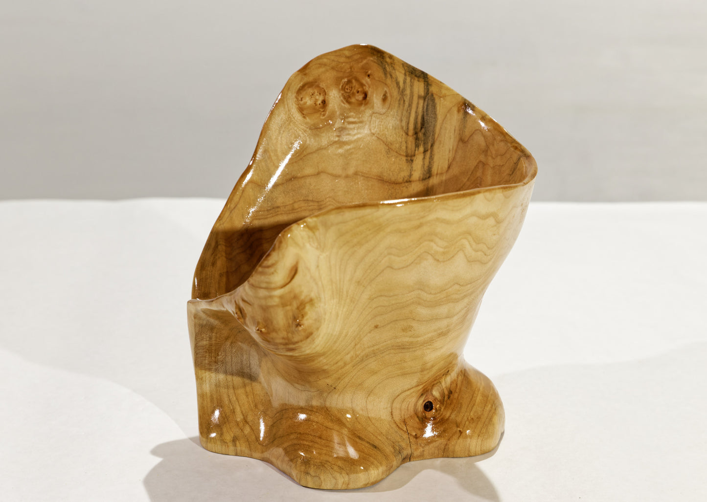 Maple wood bowl, decorative, one-of-a-kind, exotic wood bowl, unique bowl, flowing lines, 7.7” tall x 7.4” wide, yellow gold maple, 142-C