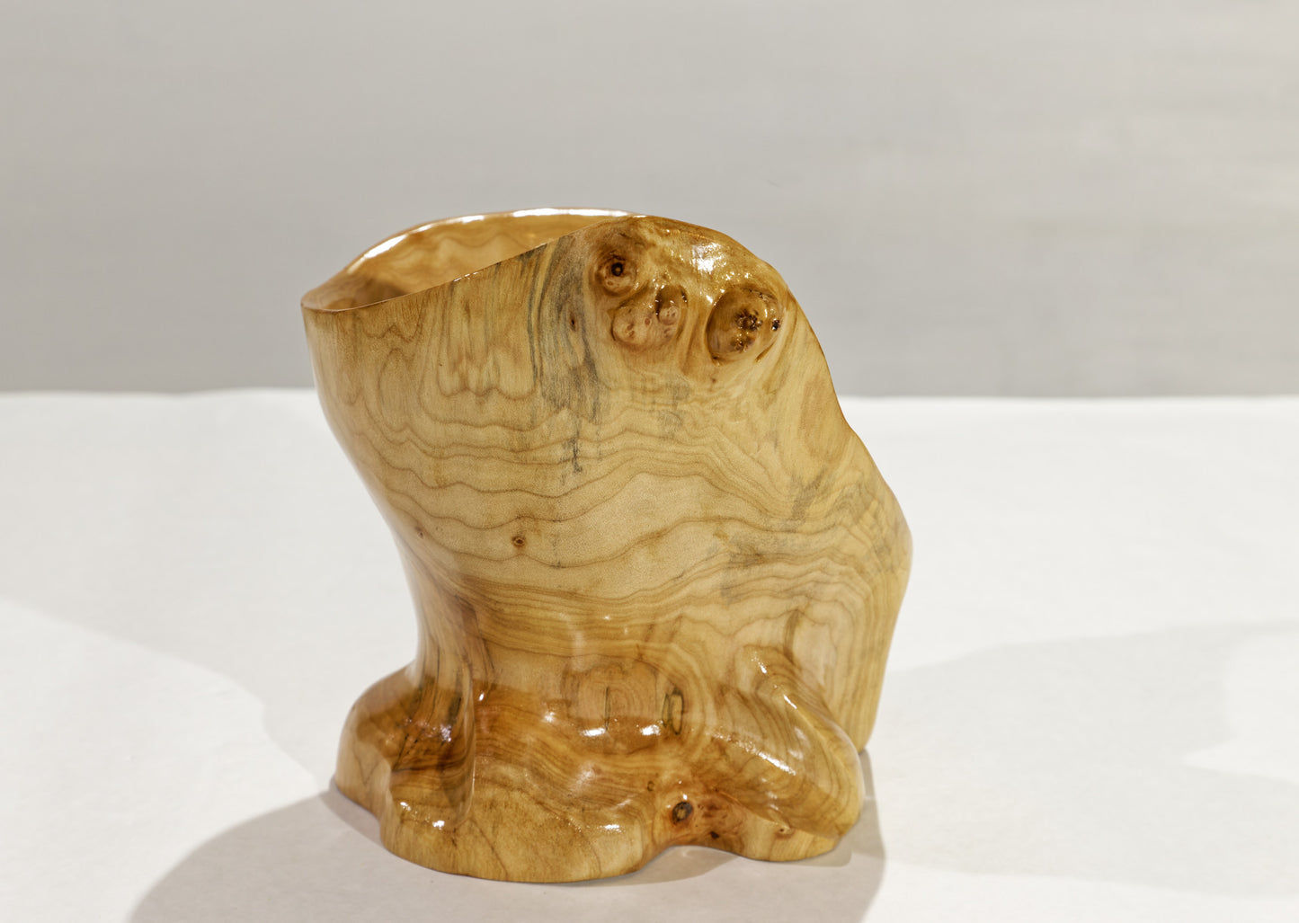 Maple wood bowl, decorative, one-of-a-kind, exotic wood bowl, unique bowl, flowing lines, 7.7” tall x 7.4” wide, yellow gold maple, 142-C