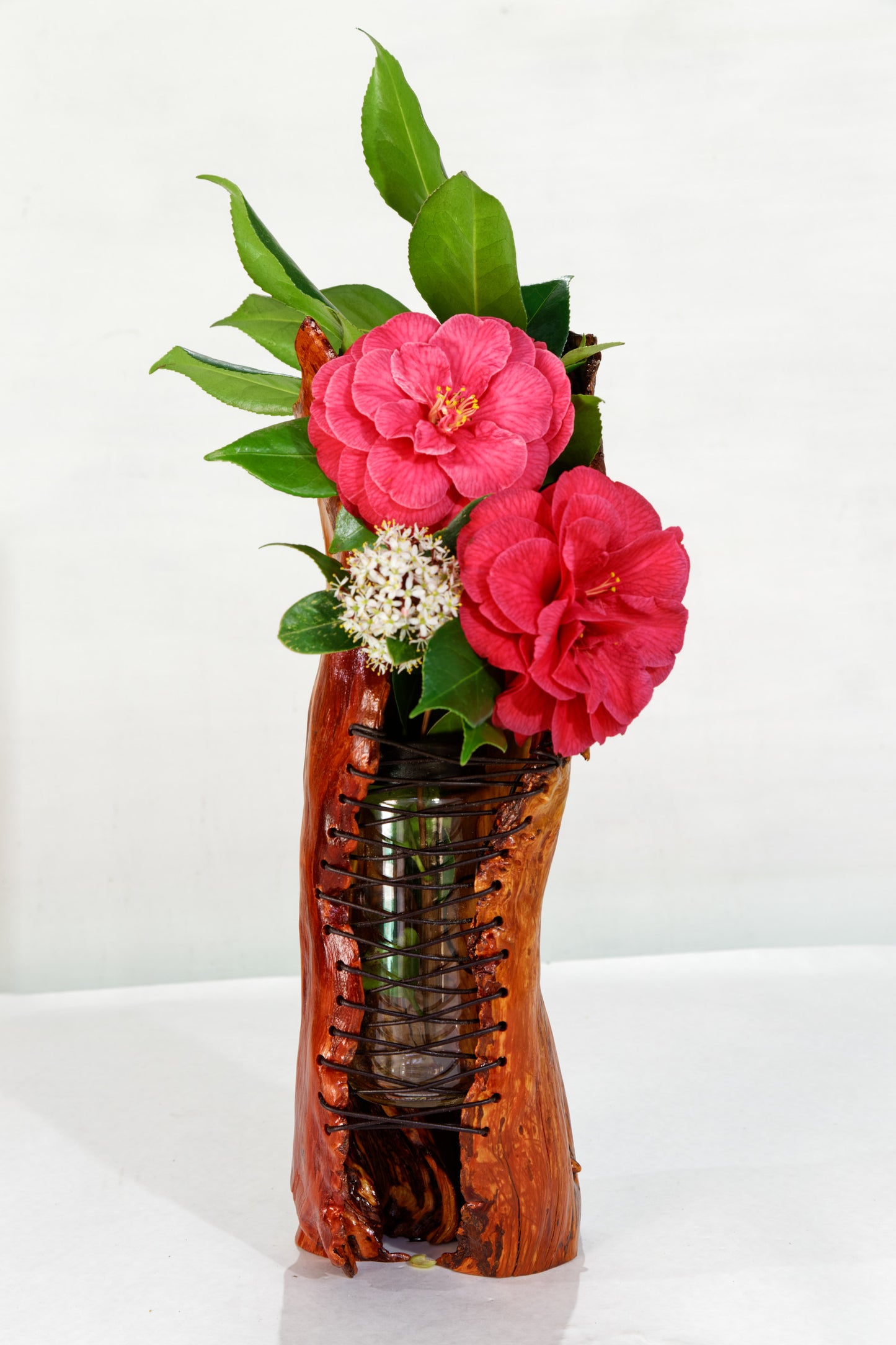 Red unique wood vase, artistic one-of-a-kind maroon wood vase sculpture, rustic modern irregular vase, natural wood vase, 16.5” tall, 317-A