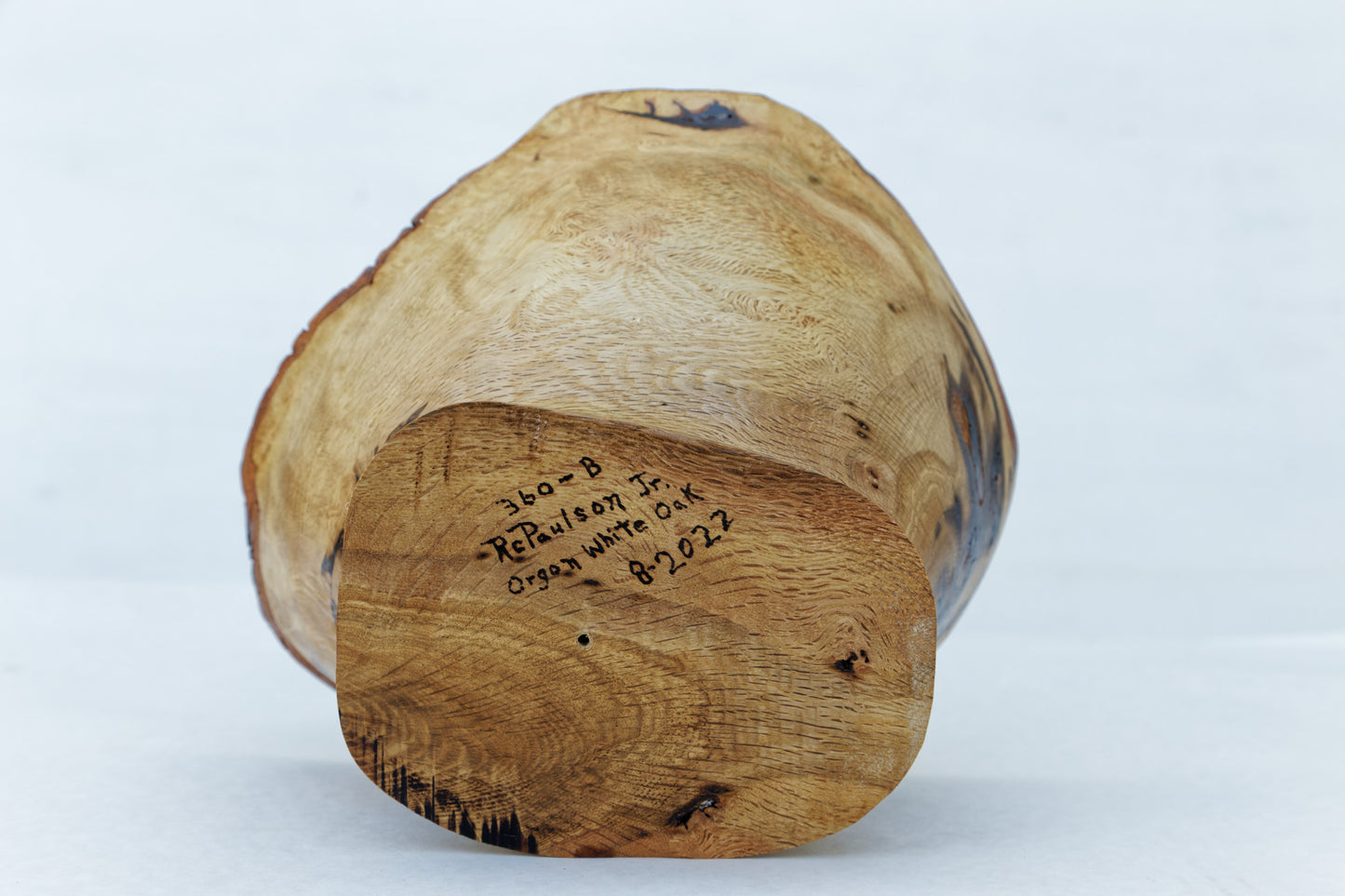 Burl bowl, wood sculpture, outstanding grain patterns, white oak, brown yellow, tan black, 6" x 9" x 8'', 1 lb., 14 oz, rich figuring, 100% unique, 360-B