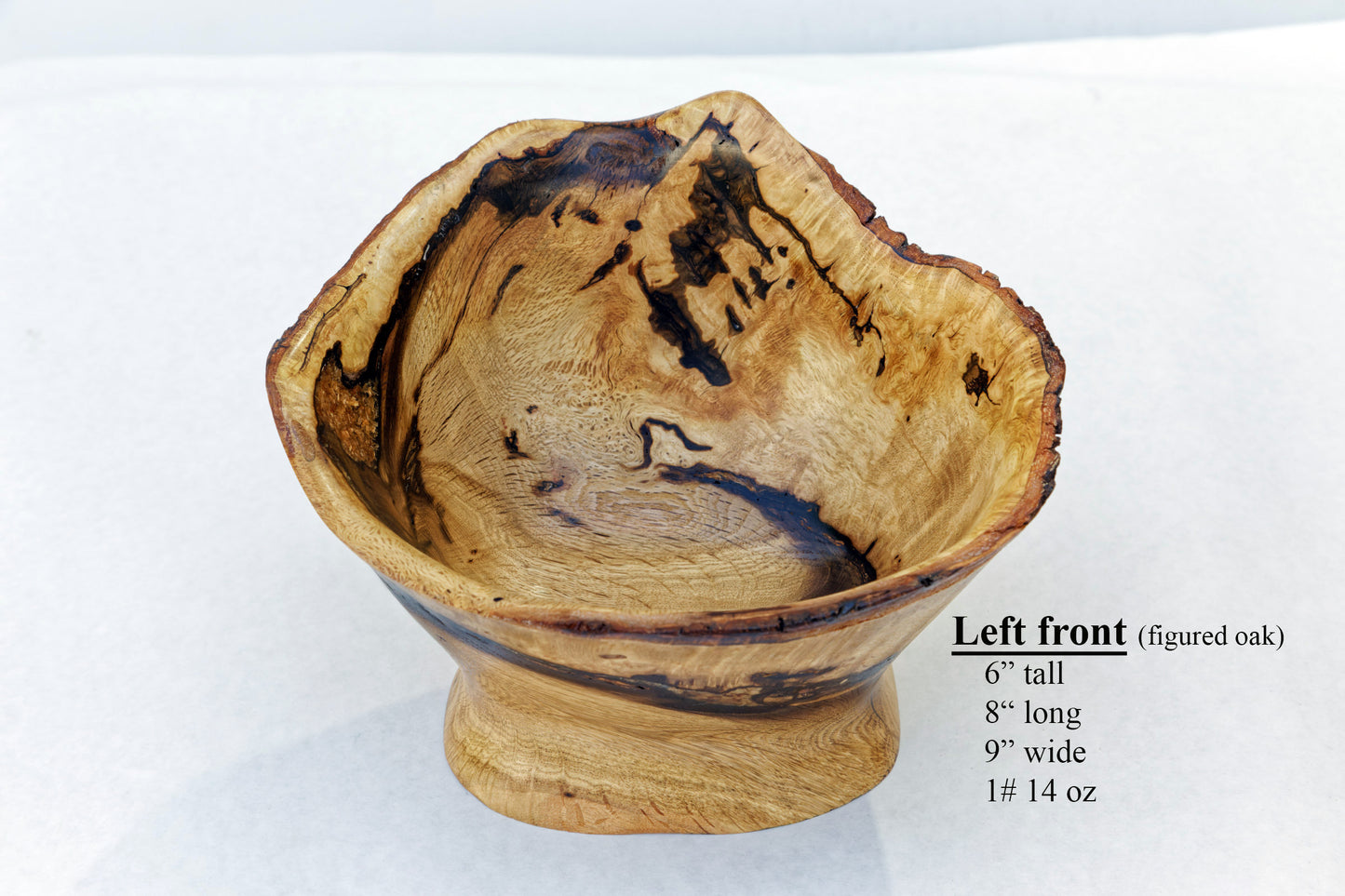 Burl bowl, wood sculpture, outstanding grain patterns, white oak, brown yellow, tan black, 6" x 9" x 8'', 1 lb., 14 oz, rich figuring, 100% unique, 360-B
