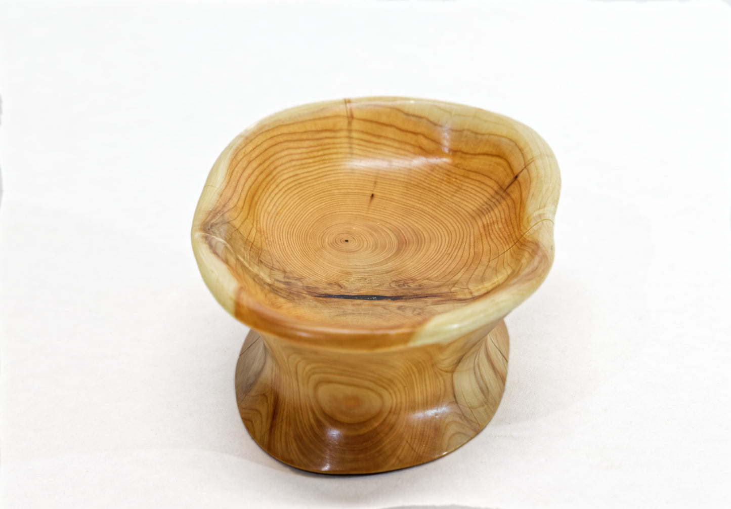 Mini unique wooden bowl sculpture, Pacific Yew, colorful, ring dishes, 5.2 in long x 3.6 wide x 1.8 tall, 4.6 oz, brown tan yellow, 315-B