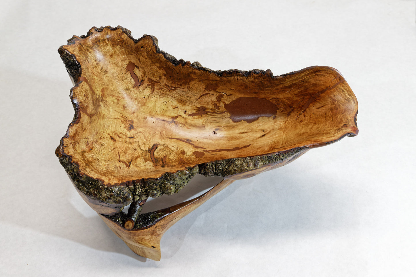 Rustic decorative wood bowl catchall tabletop sculpture, asymmetric decor, willow tree, live edge bark, 12" long x 10 x 8, Wabi Sabi, 432-A