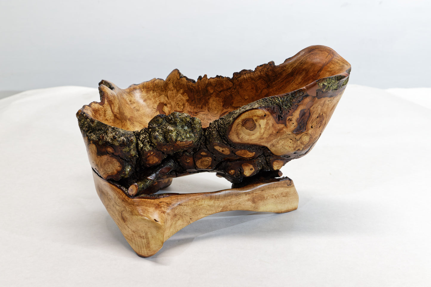Rustic decorative wood bowl catchall tabletop sculpture, asymmetric decor, willow tree, live edge bark, 12" long x 10 x 8, Wabi Sabi, 432-A
