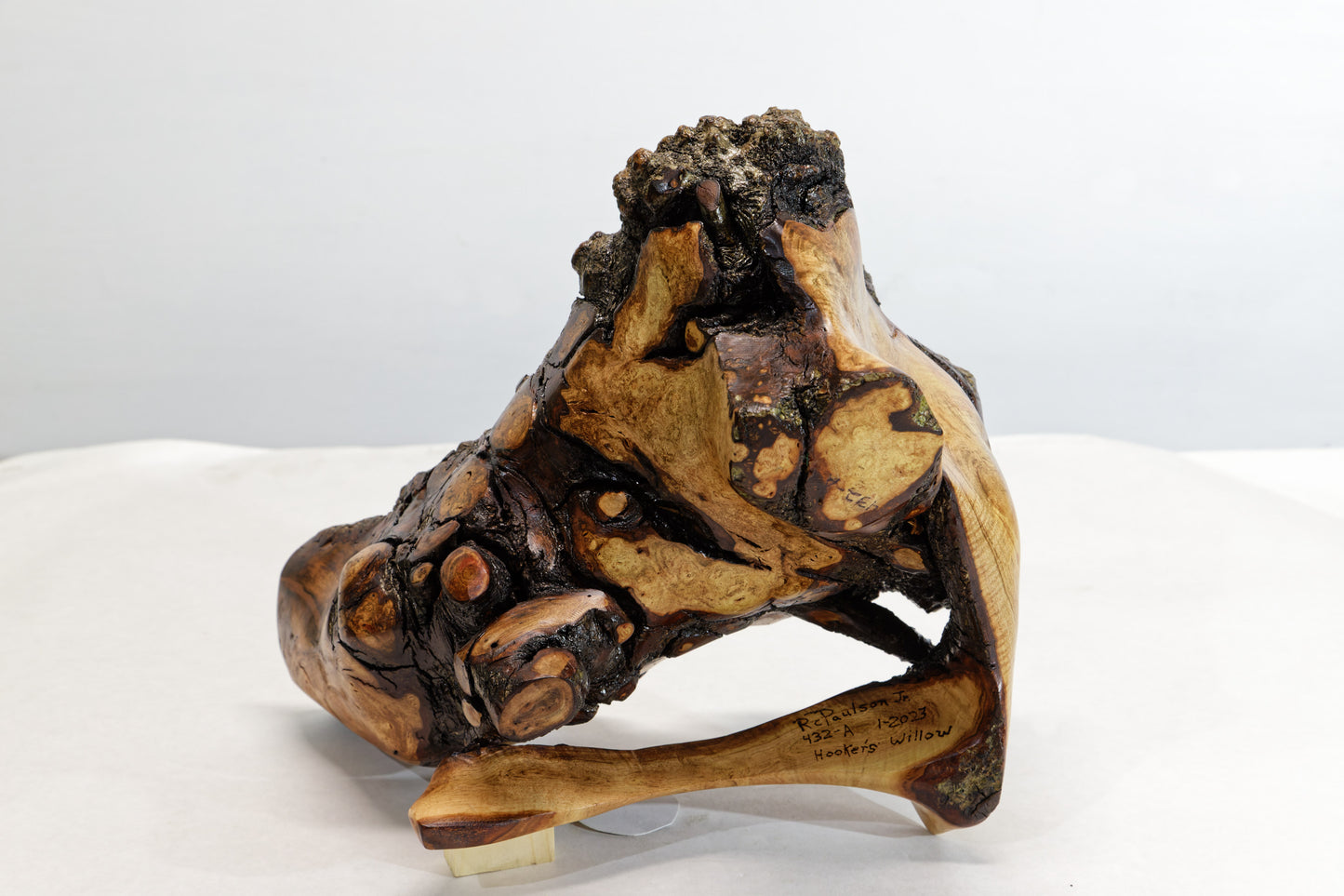 Rustic decorative wood bowl catchall tabletop sculpture, asymmetric decor, willow tree, live edge bark, 12" long x 10 x 8, Wabi Sabi, 432-A
