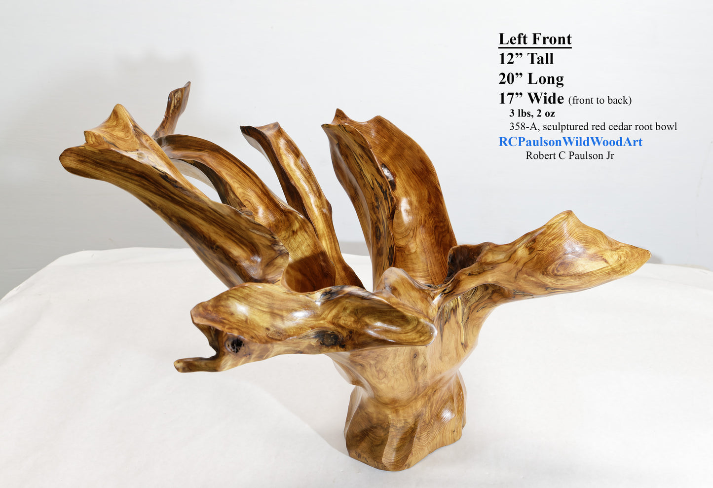 Exotic branching cedar bowl, unique twisted fancy wood, rustic decorative designer bowl, curves, 12 inch tall, 17 wide, 20 long, 3 lbs, 358-A