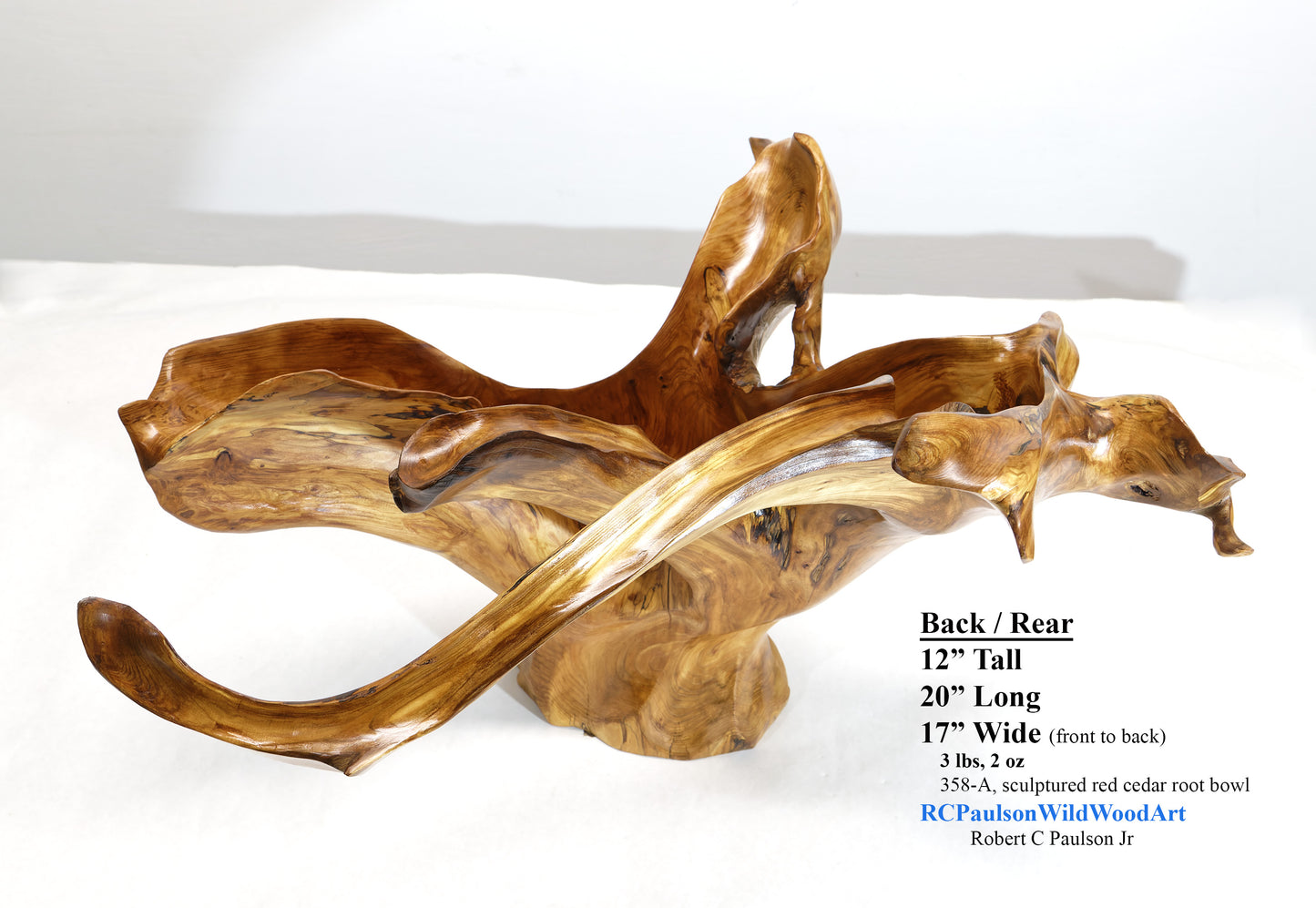 Exotic branching cedar bowl, unique twisted fancy wood, rustic decorative designer bowl, curves, 12 inch tall, 17 wide, 20 long, 3 lbs, 358-A