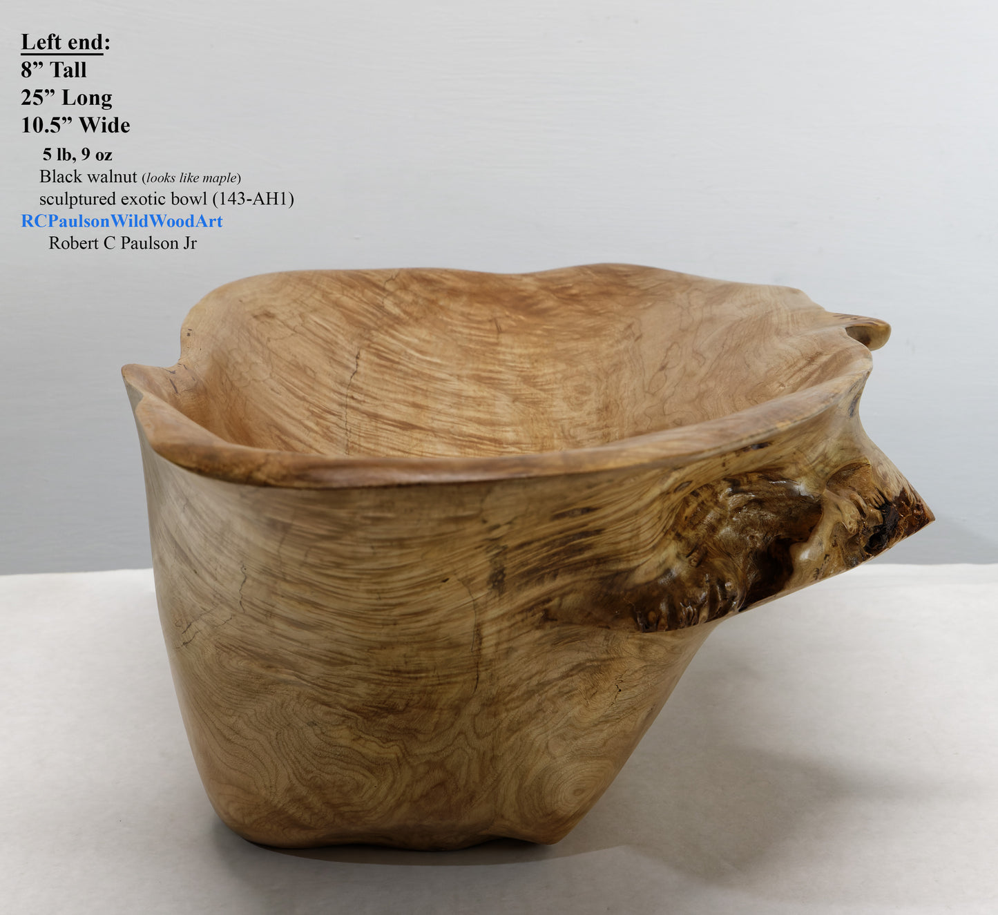 Wood bowl, large exotic bowl, walnut burl, figured fancy wood, designer bowl, best decor, curves, 8 inch tall, 10.5 wide, 25 long, 5 lbs, 9 oz, asymmetric