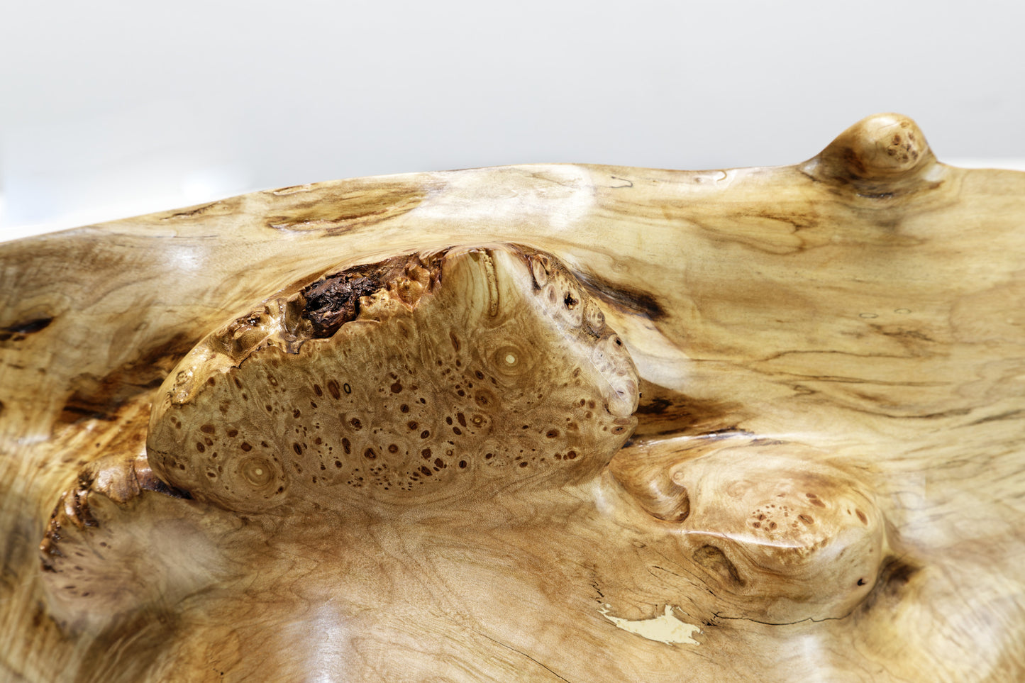 Wood bowl, large exotic bowl, walnut burl, figured fancy wood, designer bowl, best decor, curves, 8 inch tall, 10.5 wide, 25 long, 5 lbs, 9 oz, asymmetric