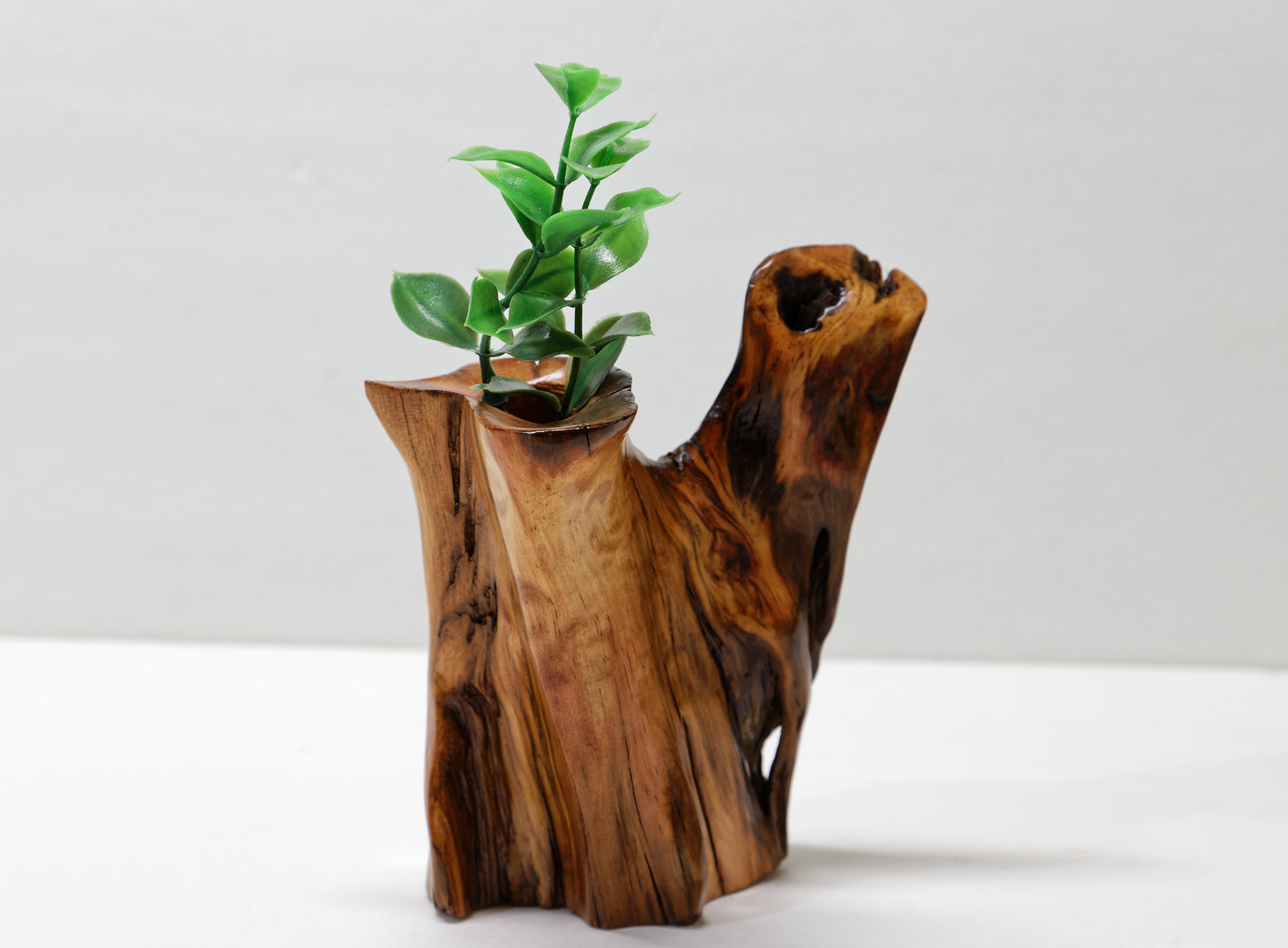 wood bud vase, 2-arm, sculpture golden brown & orange, rich grain patterns, 5.75 inches tall x 5" x 4", 100% unique, Ponderosa pine, 332-G