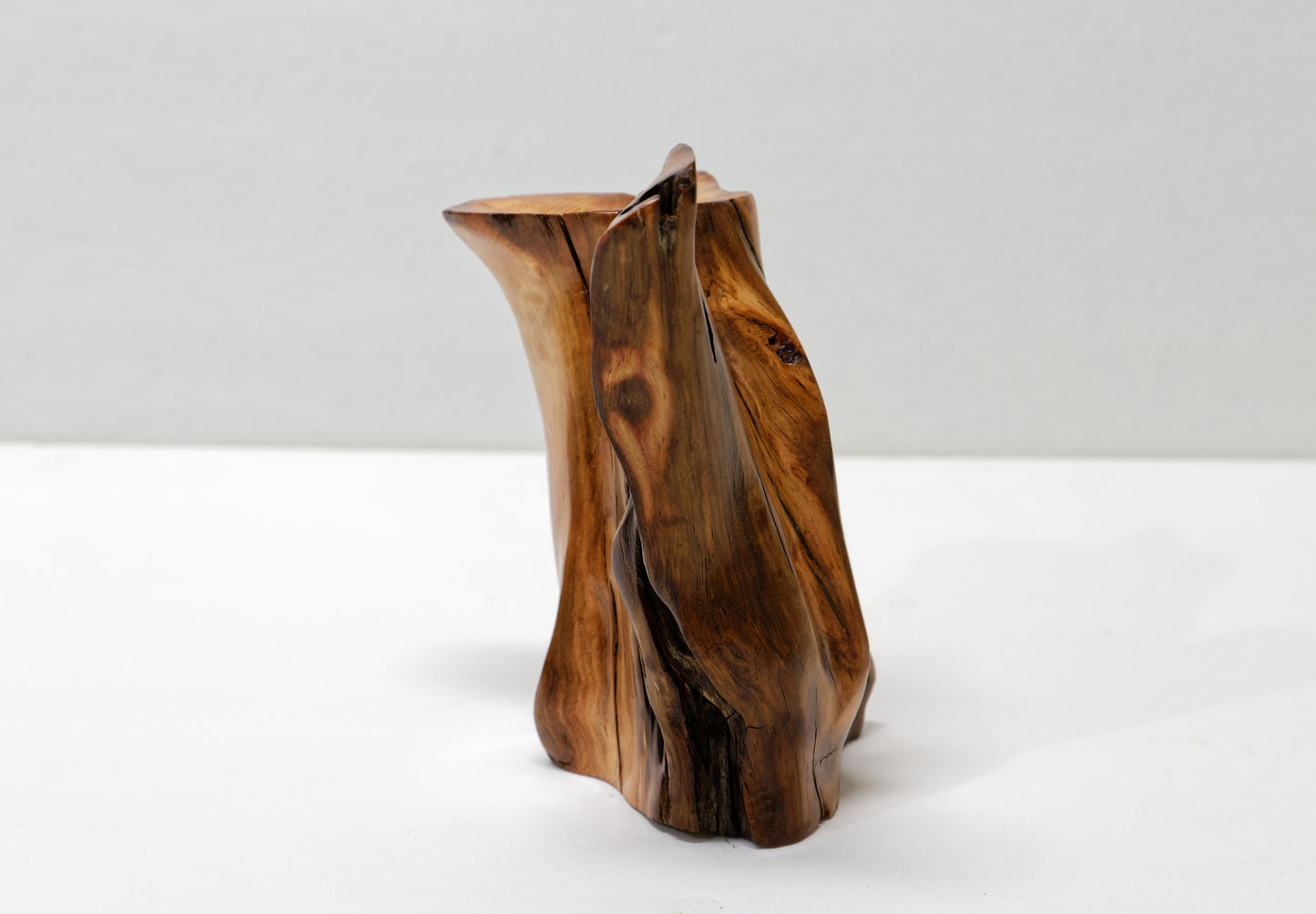wood bud vase, 2-arm, sculpture golden brown & orange, rich grain patterns, 5.75 inches tall x 5" x 4", 100% unique, Ponderosa pine, 332-G