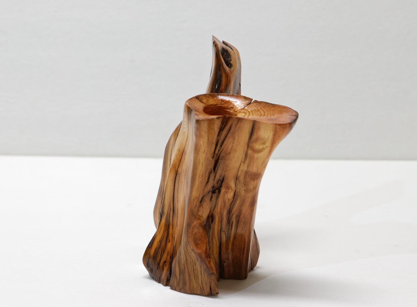 wood bud vase, 2-arm, sculpture golden brown & orange, rich grain patterns, 5.75 inches tall x 5" x 4", 100% unique, Ponderosa pine, 332-G