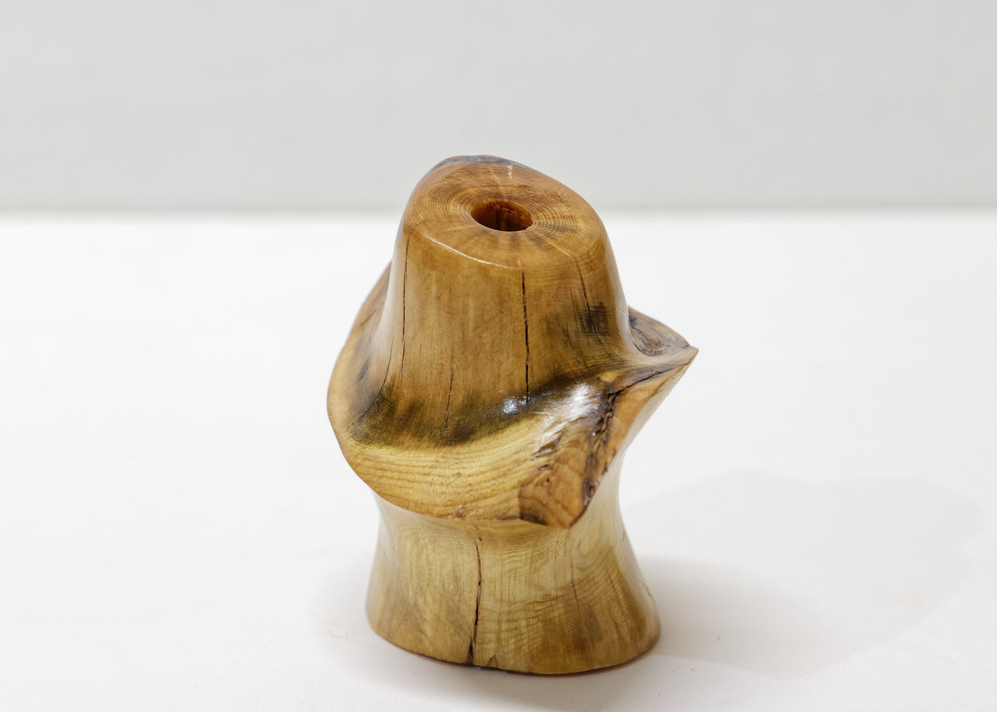 unique wood bud vase, tabletop sculpture, one-of-a-kind, 3 in. tall x 3.5 x 2.5, 4.4 oz, hole 2.5 deep x 0.8, upcycled, Wabi Sabi, 999-D