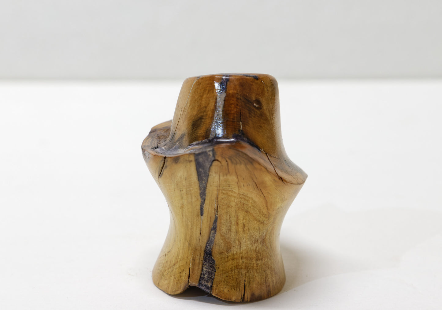 unique wood bud vase, tabletop sculpture, one-of-a-kind, 3 in. tall x 3.5 x 2.5, 4.4 oz, hole 2.5 deep x 0.8, upcycled, Wabi Sabi, 999-D