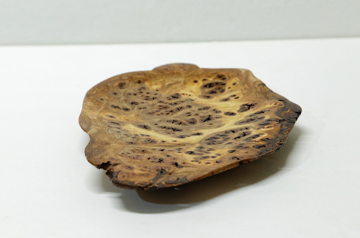 asymmetric wood platter, wall hanging, tabletop, Charcuterie, Cheese Serving Board, exotic, 312-ZG2 burl, 9.25" wide x 6.5 x 0.75 Tall, Wabi Sabi