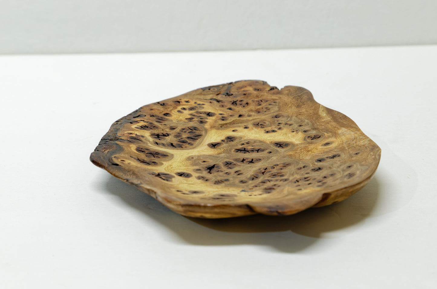 asymmetric wood platter, wall hanging, tabletop, Charcuterie, Cheese Serving Board, exotic, 312-ZG2 burl, 9.25" wide x 6.5 x 0.75 Tall, Wabi Sabi