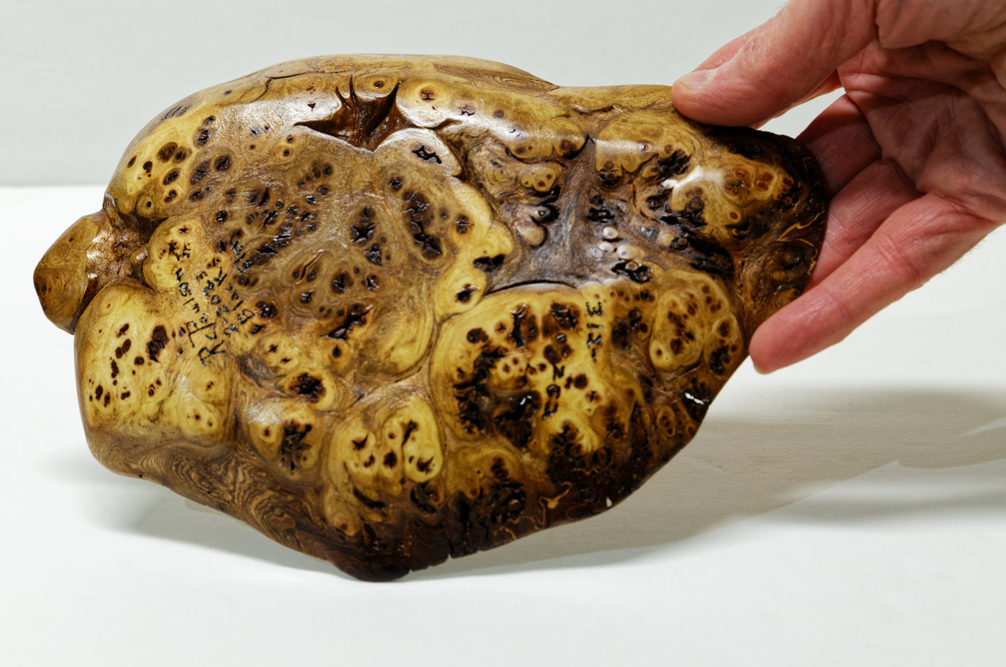 asymmetric wood platter, wall hanging, tabletop, Charcuterie, Cheese Serving Board, exotic, 312-ZG2 burl, 9.25" wide x 6.5 x 0.75 Tall, Wabi Sabi