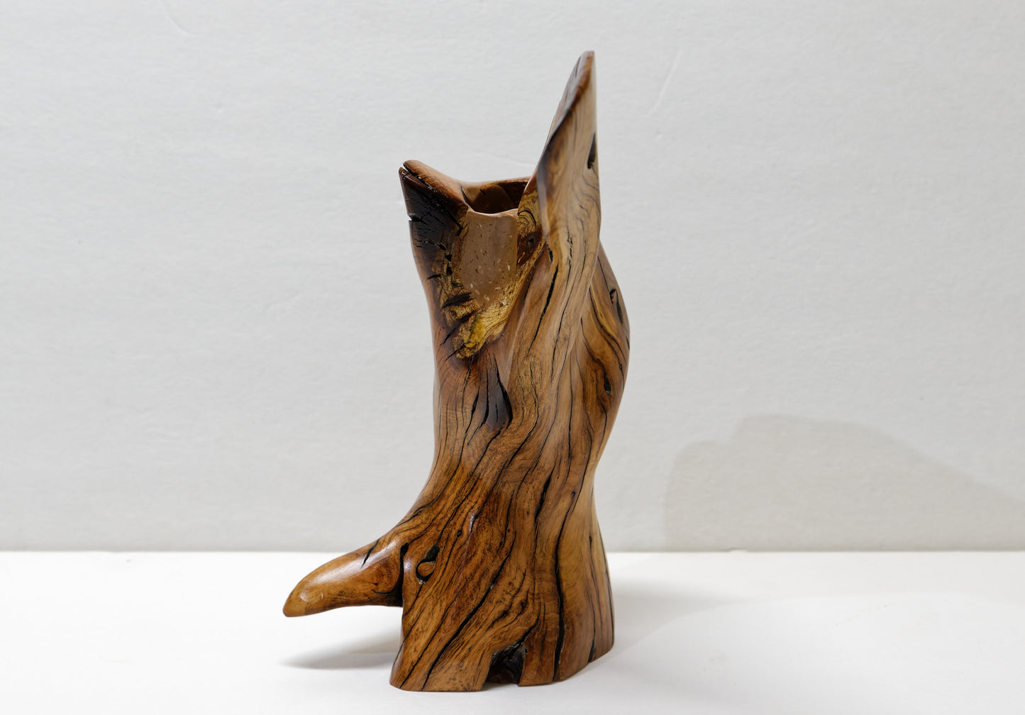 Arched bud vase, Ponderosa pine, rustic smooth arced, brown, tapered, asymmetric, decorative wood, 9 inches tall x 8 x 4.75, Wabi Sabi, 999-E