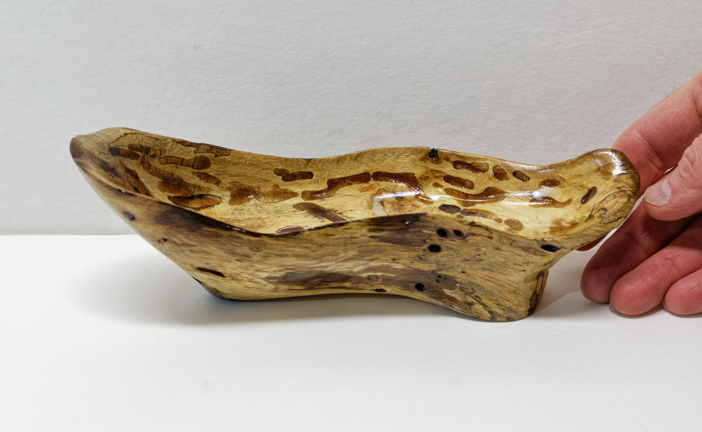 Once buggy oak wood bowl, blond, rustic, decorative woo, 435-B