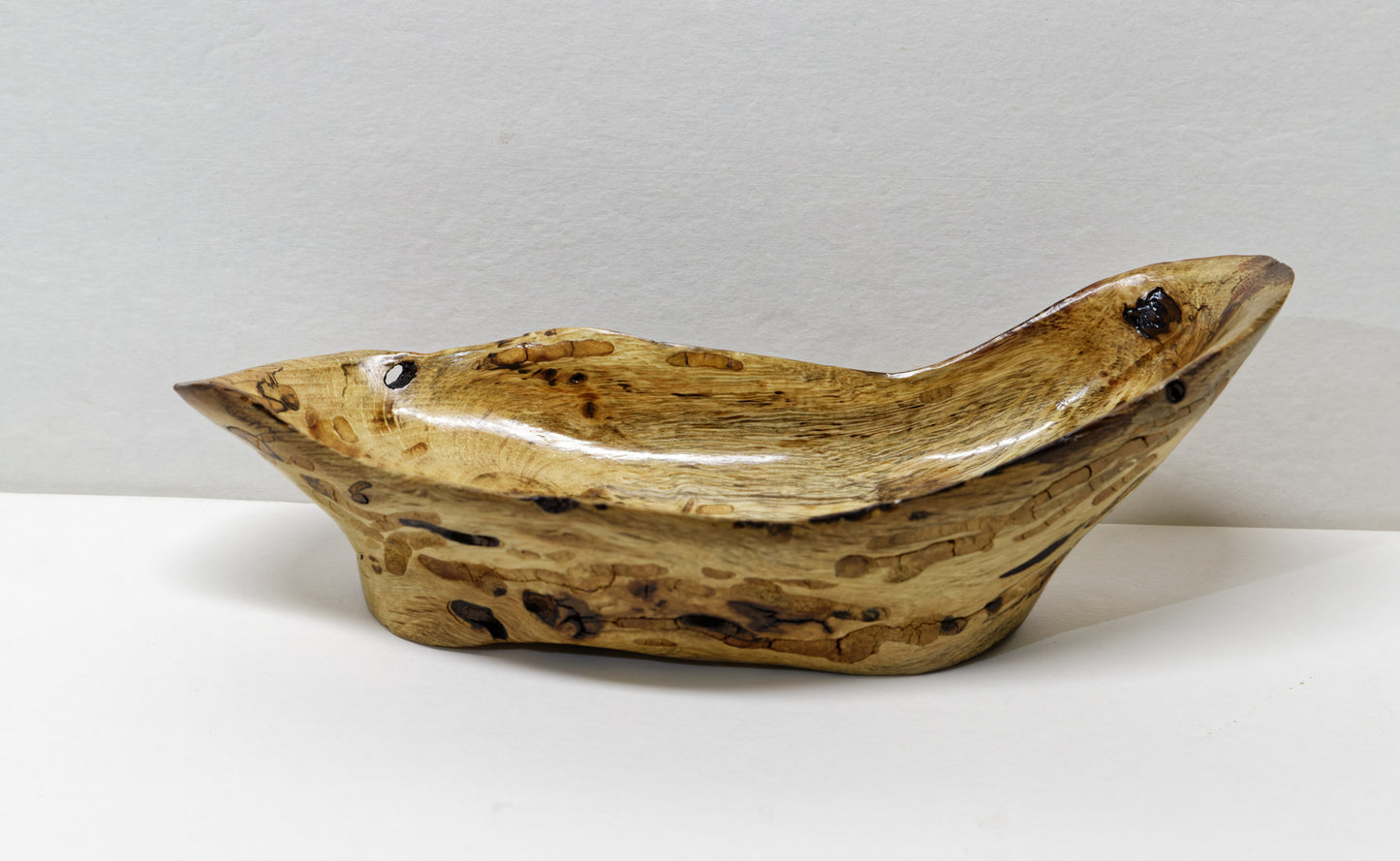 Once buggy oak wood bowl, blond, rustic, decorative woo, 435-B