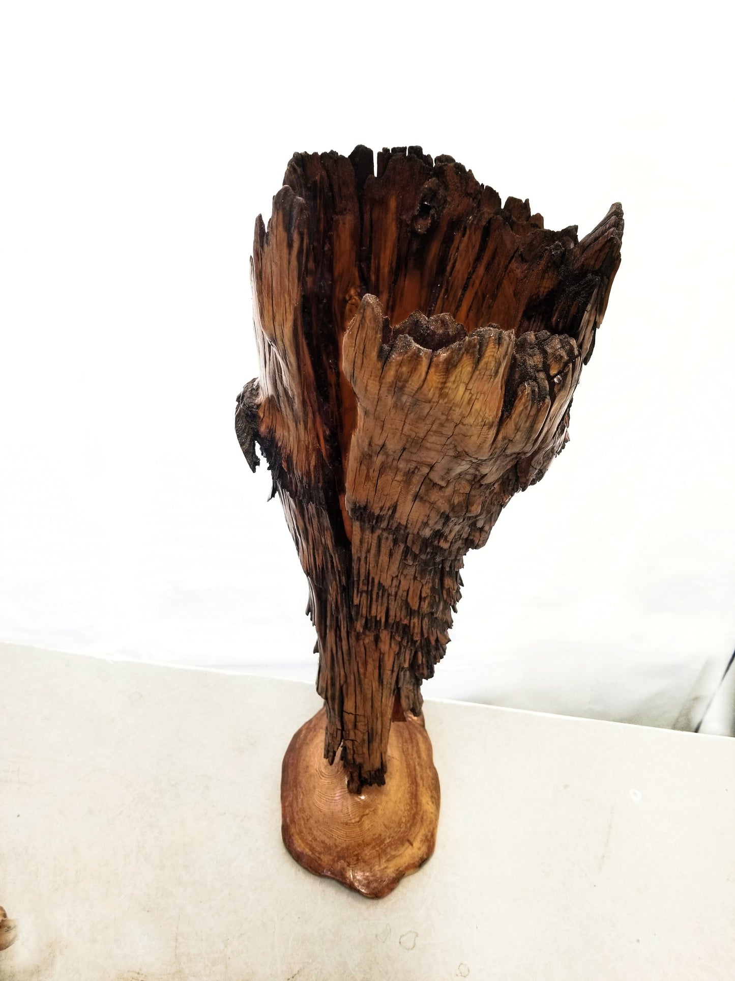 unique wood vase or tabletop sculpture, one-of-a-kind, freeform sculpture, 17 inches tall x 7 x 5, 4 lbs, upcycled, Wabi Sabi, wooden, 243-F