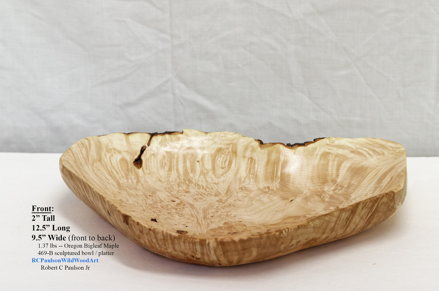 Bigleaf maple heart shaped bowl, live edge, catchall, 2 inches Tall x 12.5 x 9.5 , one of a kind, asymmetric, sculptured wood bowl, 469-B