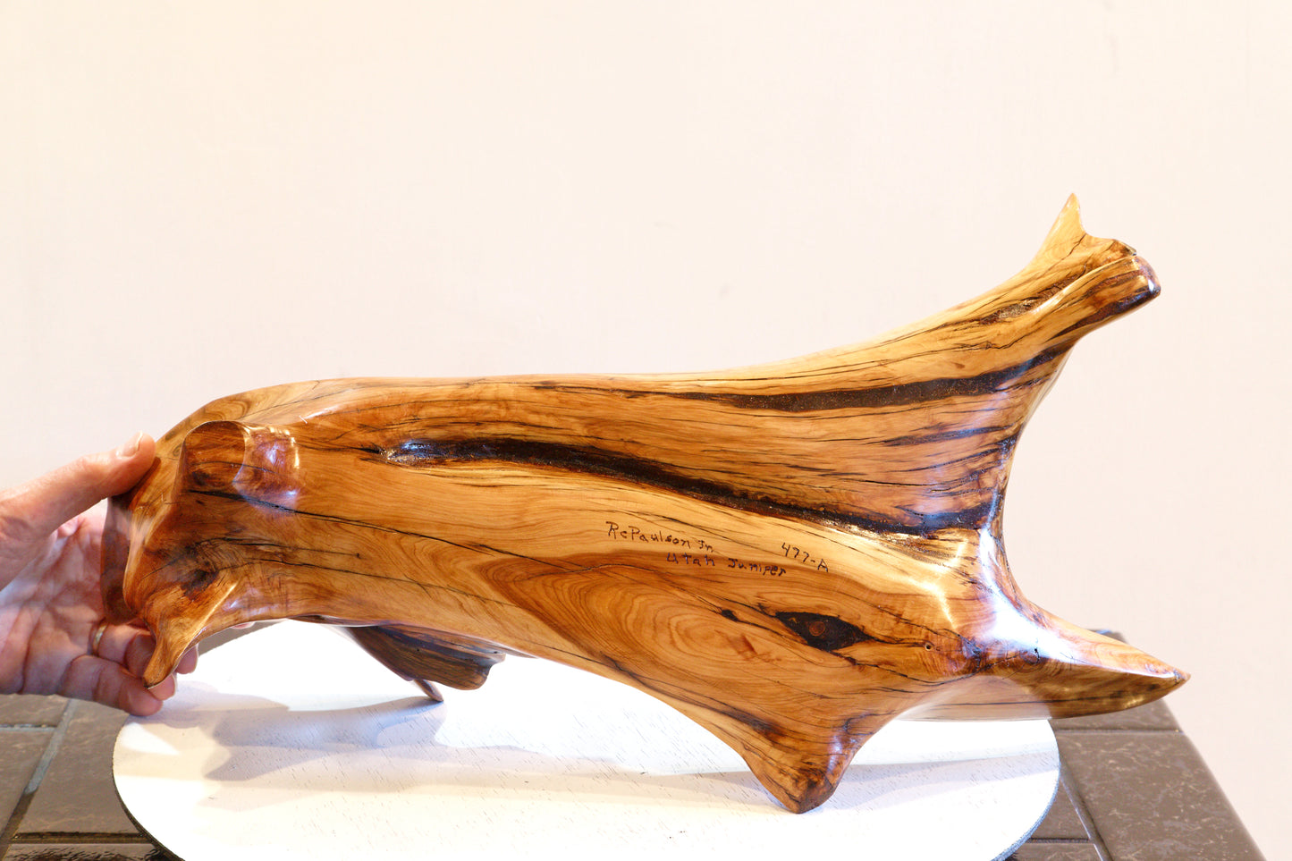 Juniper bowl 21 x 12 x 7T, 3.7# , tray catchall, exotic 2-level ,rich orange color, for food, candy, glasses, rings, wallet, recycled dead old growth tree, 477-A