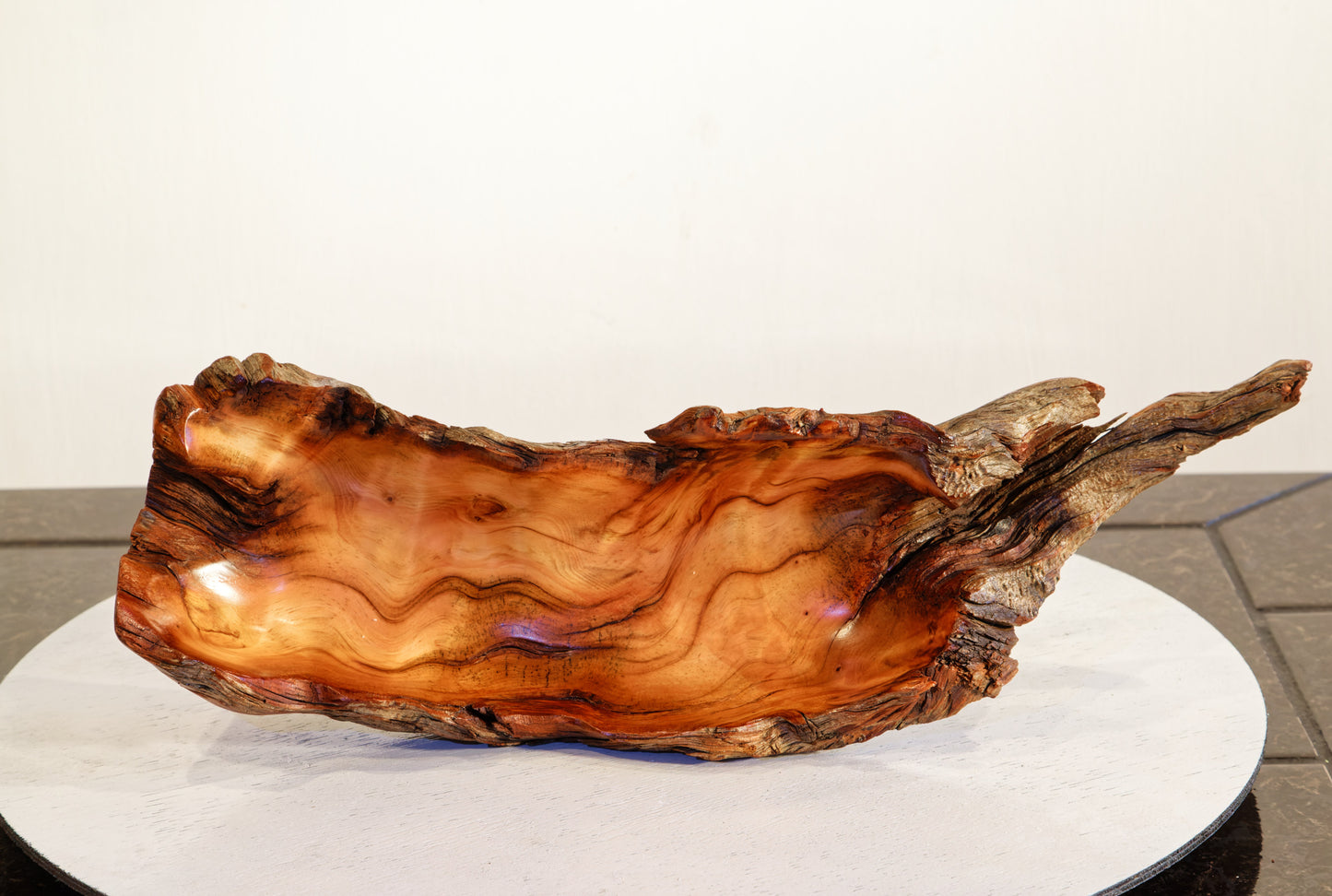 bowl catchall Ponderosa pine, 16 inch wood one of a kind, Wabi Sabi wabisabi, rustic natural primitive, twisted golden orange brown, 302-B1