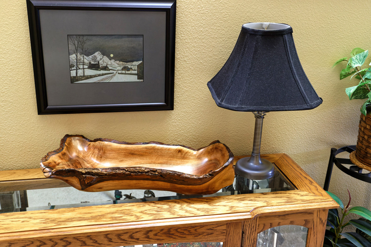 Black walnut live edge Wabi Sabi wood bowl sculpture 19" long x 4.75 tall, brown, intricate colorful grain patterns, 143-ZZ
