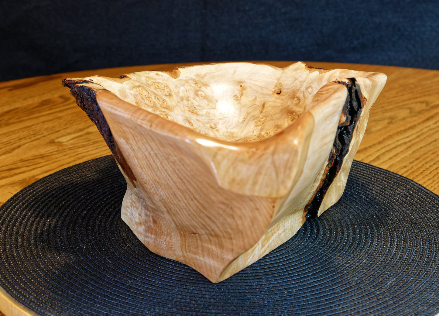 figured maple bowl, Wood, platter, 15 x 10 x 5.25'', 2.47 lbs, Wabi Sabi Wasabi wabi-sabi one-of-a-kind, asymmetric, upcycled, 469-K