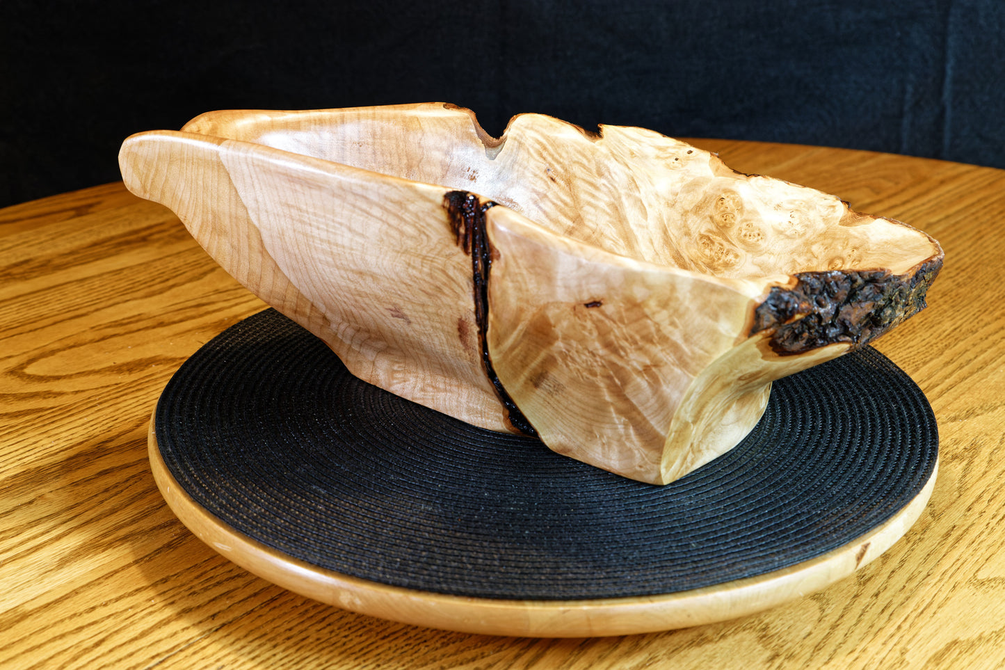 figured maple bowl, Wood, platter, 15 x 10 x 5.25'', 2.47 lbs, Wabi Sabi Wasabi wabi-sabi one-of-a-kind, asymmetric, upcycled, 469-K