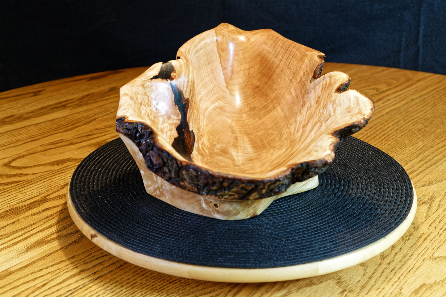 figured maple bowl, Wood, platter, 15 x 10 x 5.25'', 2.47 lbs, Wabi Sabi Wasabi wabi-sabi one-of-a-kind, asymmetric, upcycled, 469-K