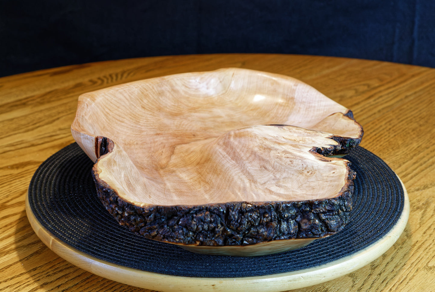 figured maple bowl, Wood, type of item, 16.25 x 11.25 x 3'', 2.6 lbs, Wabi Sabi Wasabi wabi-sabi one-of-a-kind, asymmetric, upcycled, 469-I