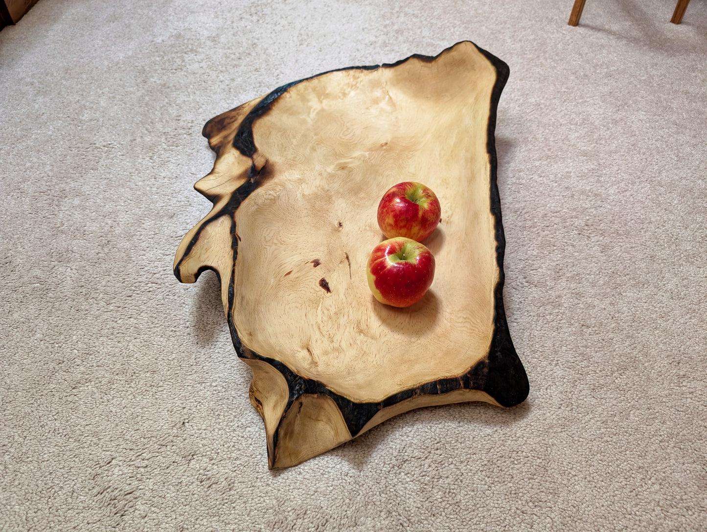 wooden serving tray platter, forest fire-scarred, Ponderosa pine 200+ yr old growth tree, live edge, irregular, natural tan brown, rich grain, 6"T x 28.5", one-of-a-kind, 607-B