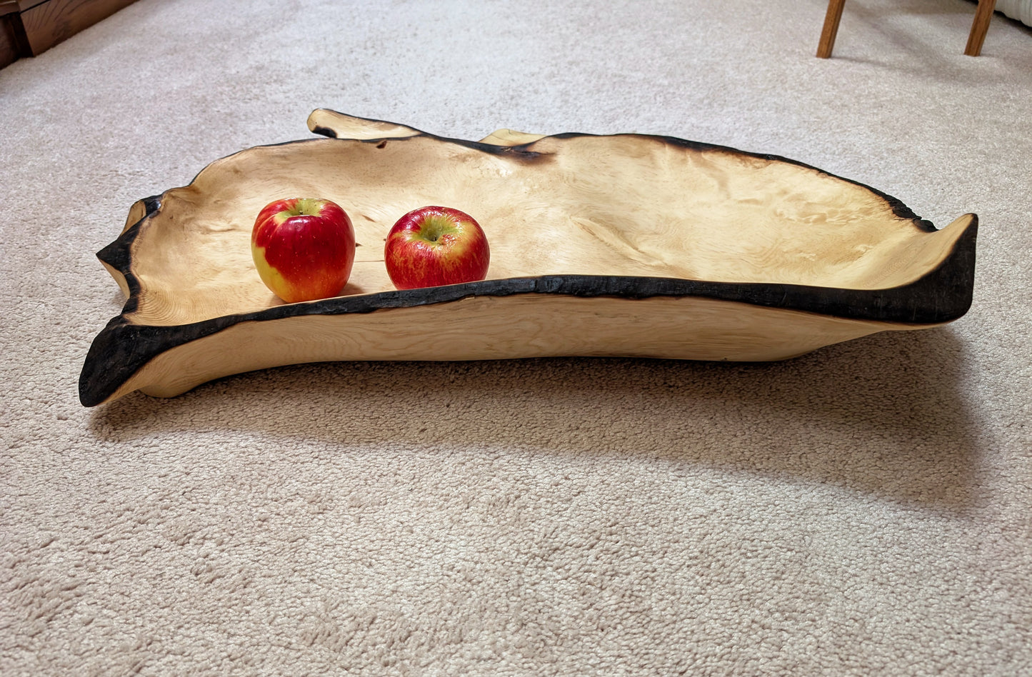 wooden serving tray platter, forest fire-scarred, Ponderosa pine 200+ yr old growth tree, live edge, irregular, natural tan brown, rich grain, 6"T x 28.5", one-of-a-kind, 607-B
