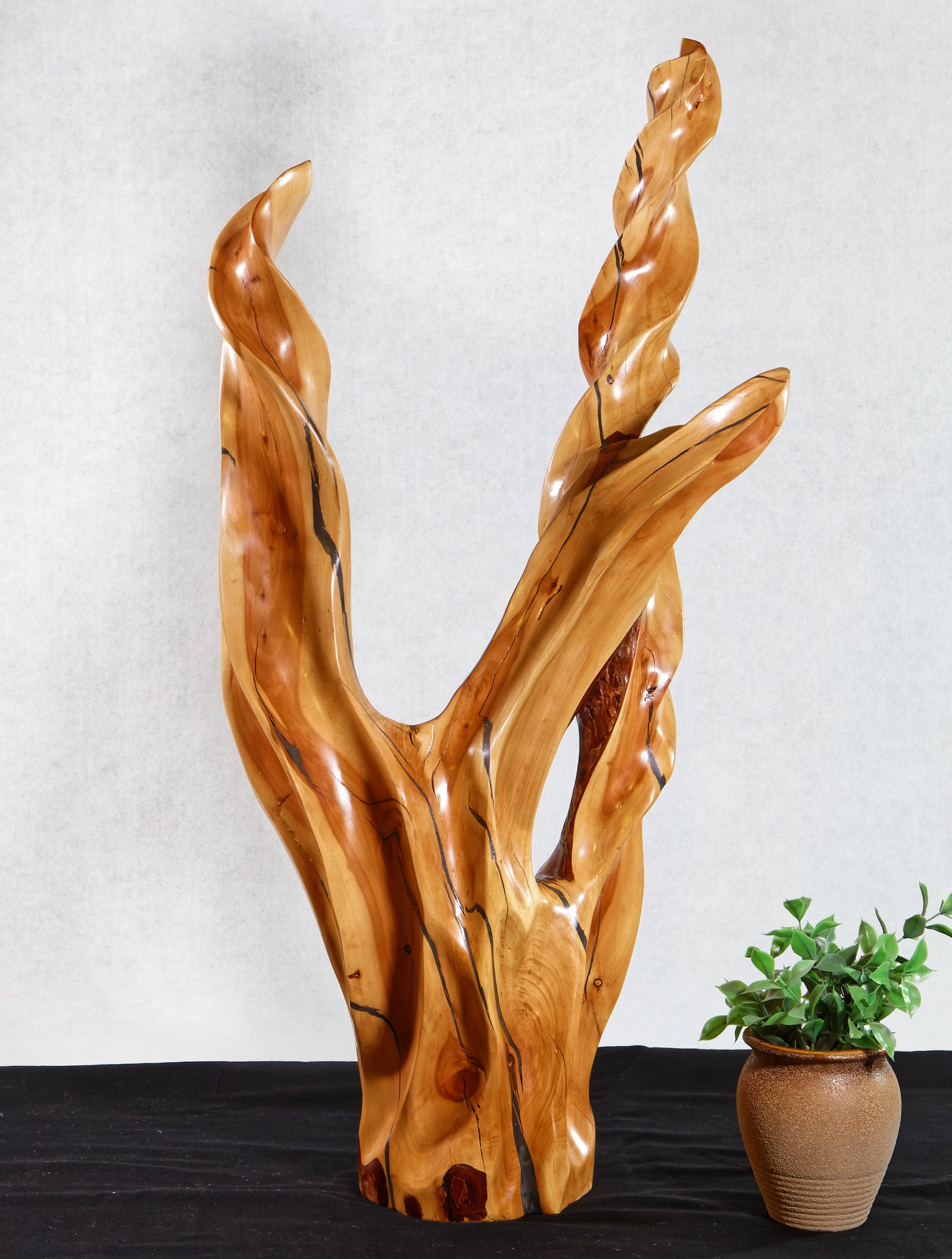 Freeform desktop or floor wood sculpture, 28.5 inch tall, Mountain Mahogany wood, tan yellow gold brown, 586-B1