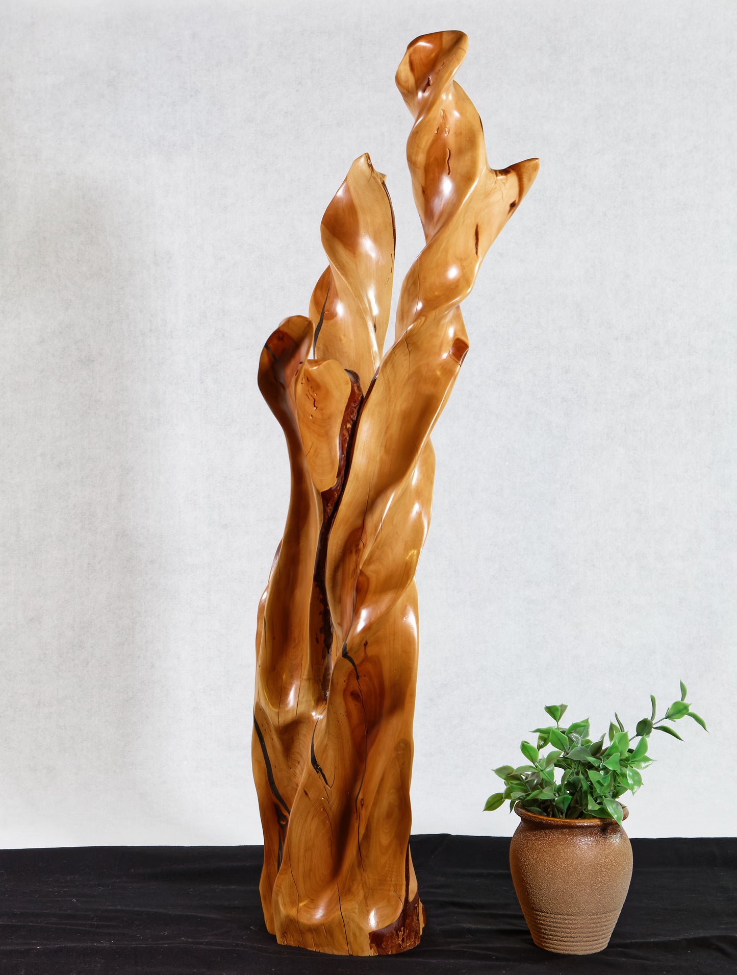Freeform desktop or floor wood sculpture, 28.5 inch tall, Mountain Mahogany wood, tan yellow gold brown, 586-B1