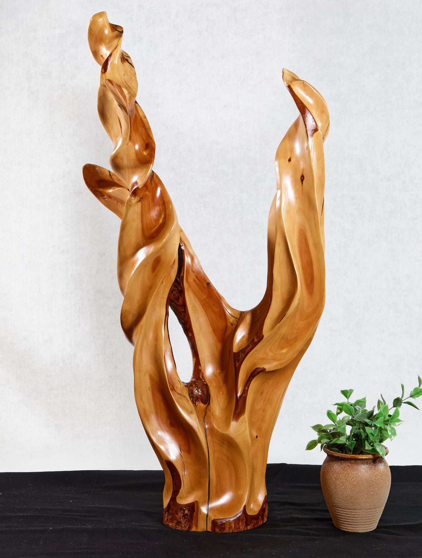 Freeform desktop or floor wood sculpture, 28.5 inch tall, Mountain Mahogany wood, tan yellow gold brown, 586-B1