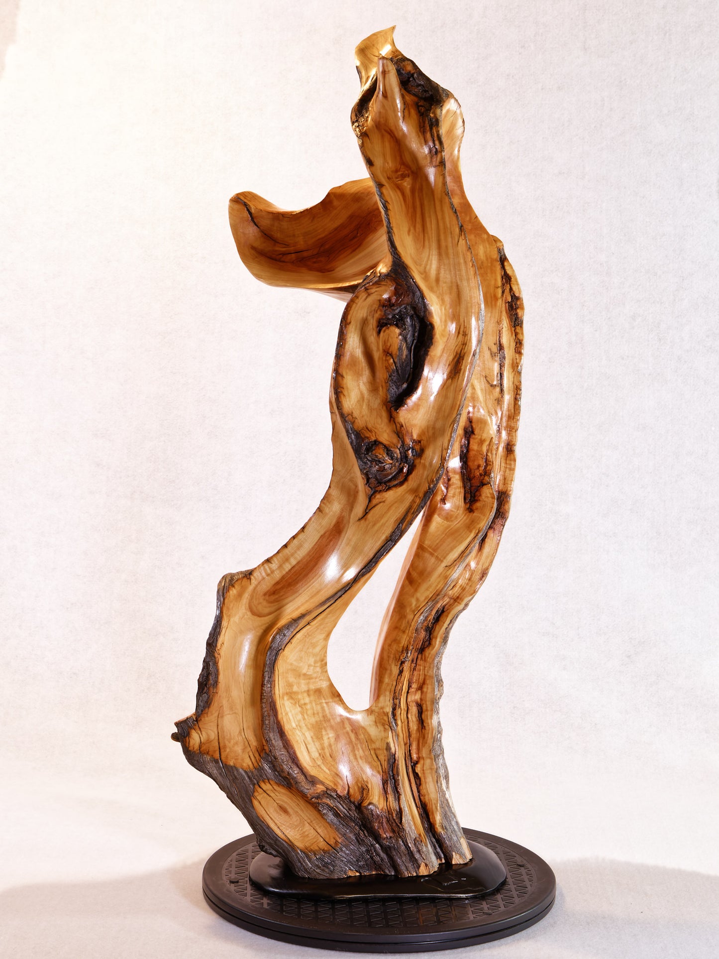 exotic wood sculpture 29 inch tall, one-of-a-kind, irregular freeform desktop tabletop or floor sculpture, Quaking Aspen , beautiful grain, smooth, satin finish, flowing lines, yellow gold brown, reclaimed wood, sustainably sourced, 621-A