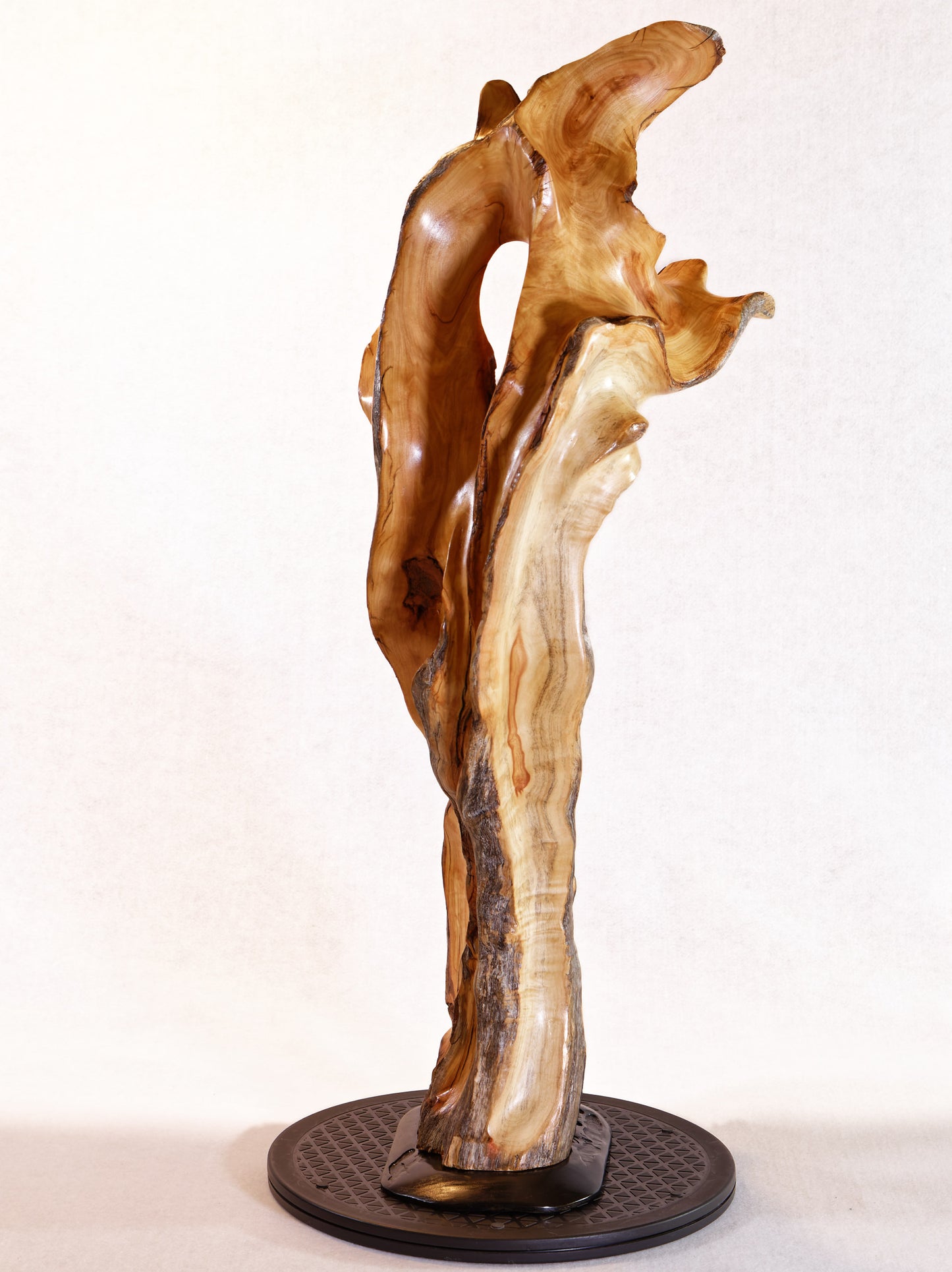 exotic wood sculpture 29 inch tall, one-of-a-kind, irregular freeform desktop tabletop or floor sculpture, Quaking Aspen , beautiful grain, smooth, satin finish, flowing lines, yellow gold brown, reclaimed wood, sustainably sourced, 621-A