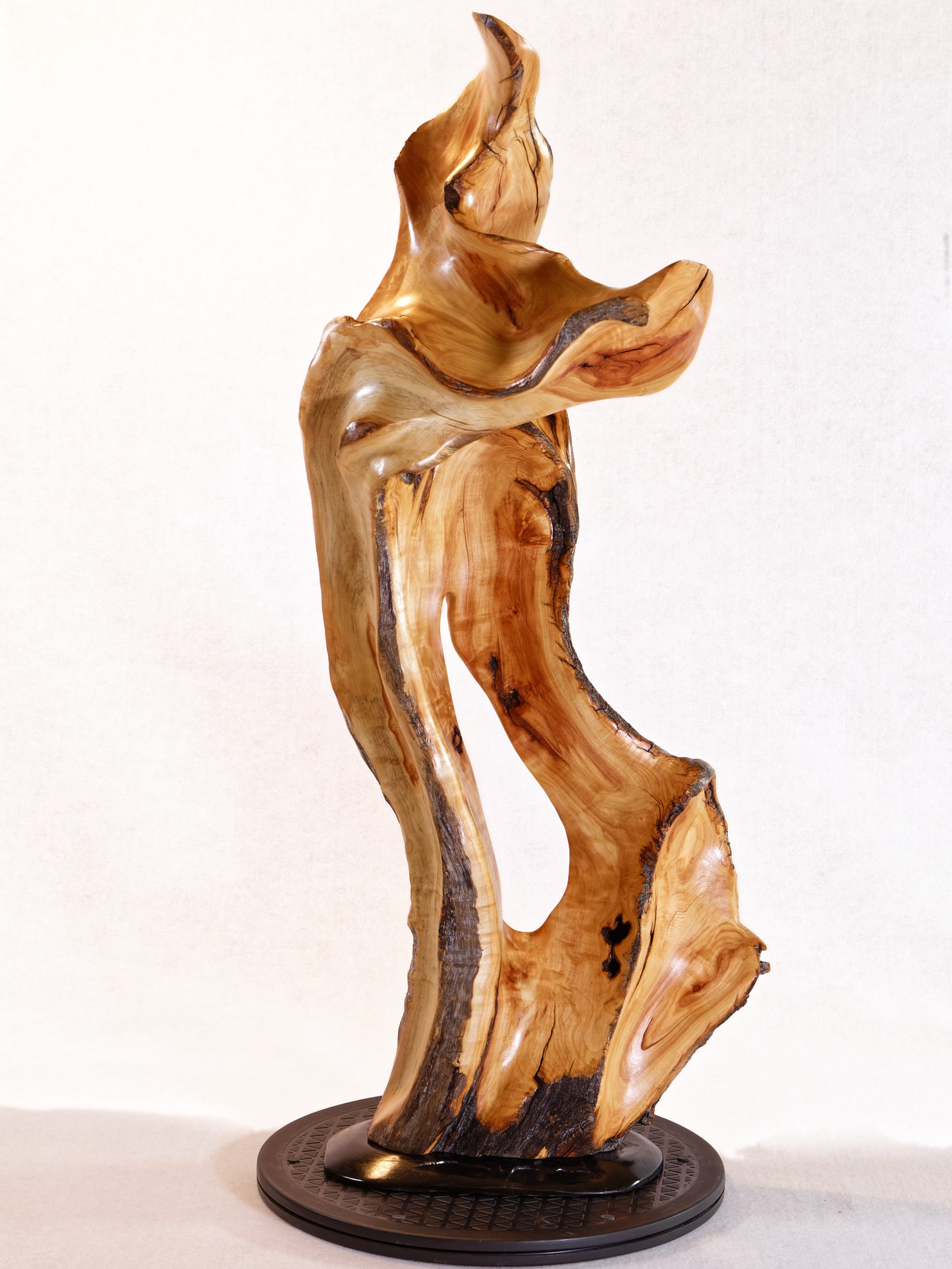 exotic wood sculpture 29 inch tall, one-of-a-kind, irregular freeform desktop tabletop or floor sculpture, Quaking Aspen , beautiful grain, smooth, satin finish, flowing lines, yellow gold brown, reclaimed wood, sustainably sourced, 621-A
