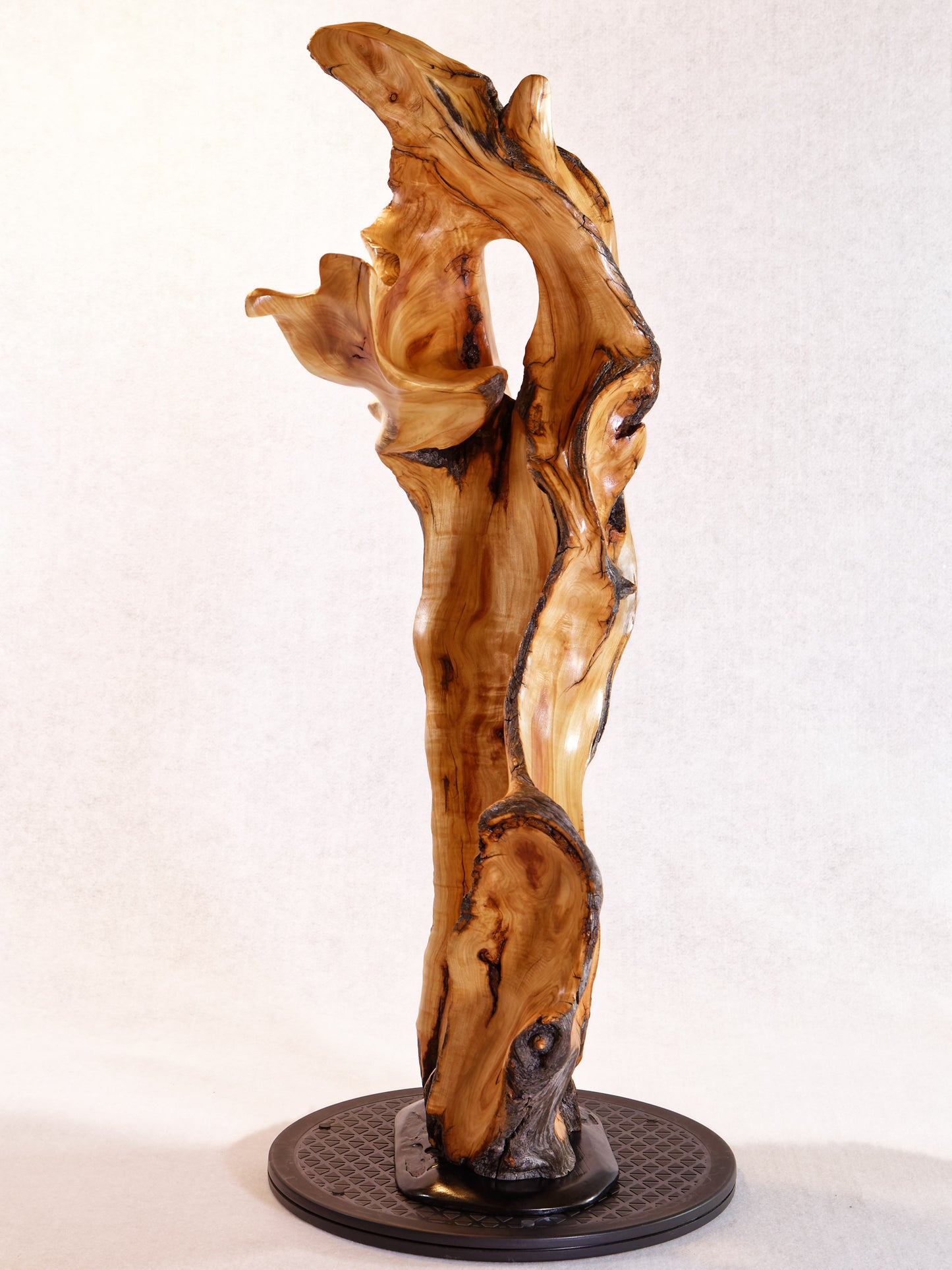 exotic wood sculpture 29 inch tall, one-of-a-kind, irregular freeform desktop tabletop or floor sculpture, Quaking Aspen , beautiful grain, smooth, satin finish, flowing lines, yellow gold brown, reclaimed wood, sustainably sourced, 621-A