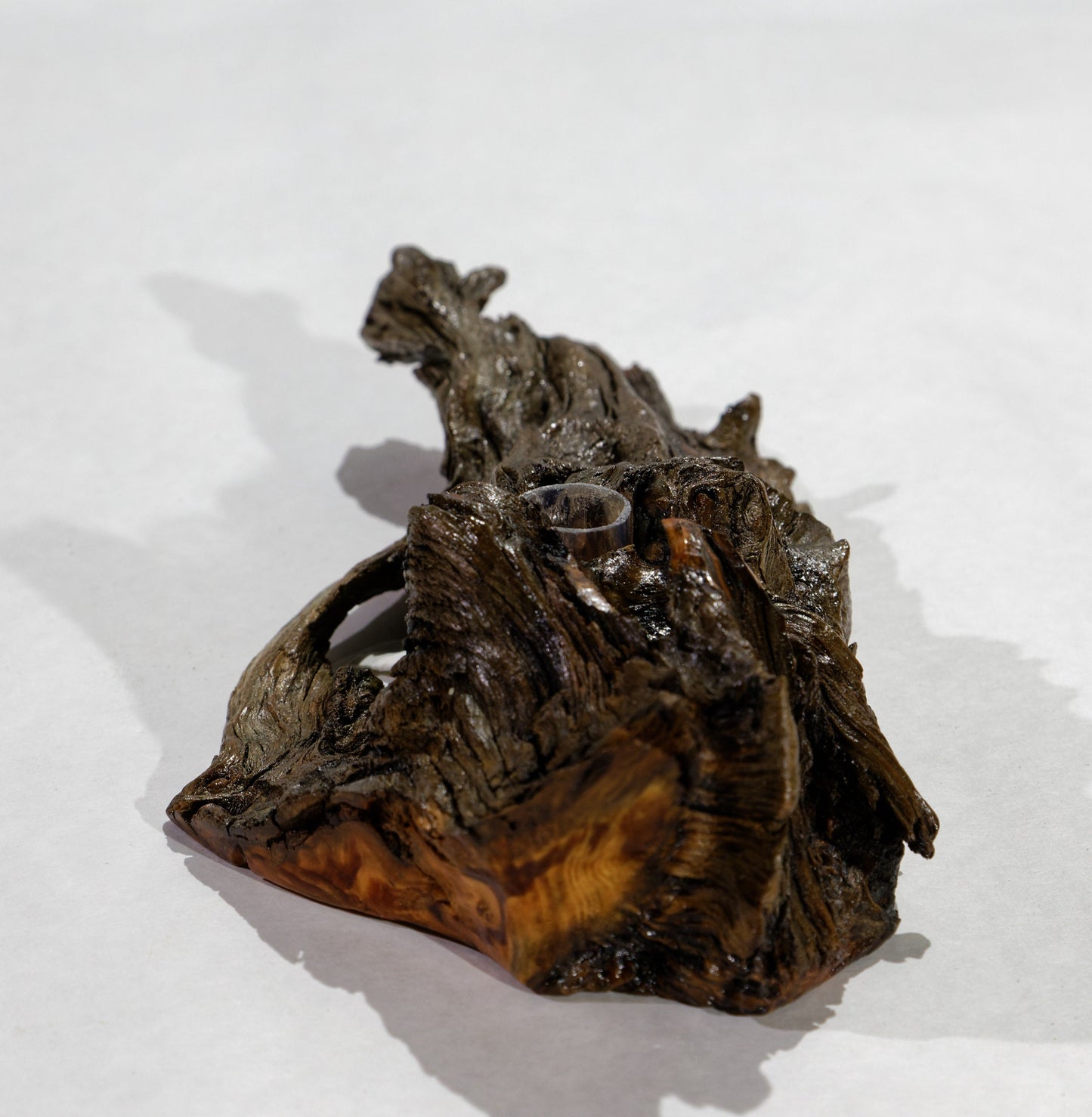 wood bud vase, tabletop sculpture, rustic vase, primitive vase, 2.75 inches tall x 10 x 5, 14 oz, 5/8 inch hole, Wabi Sabi, wooden, 366-A
