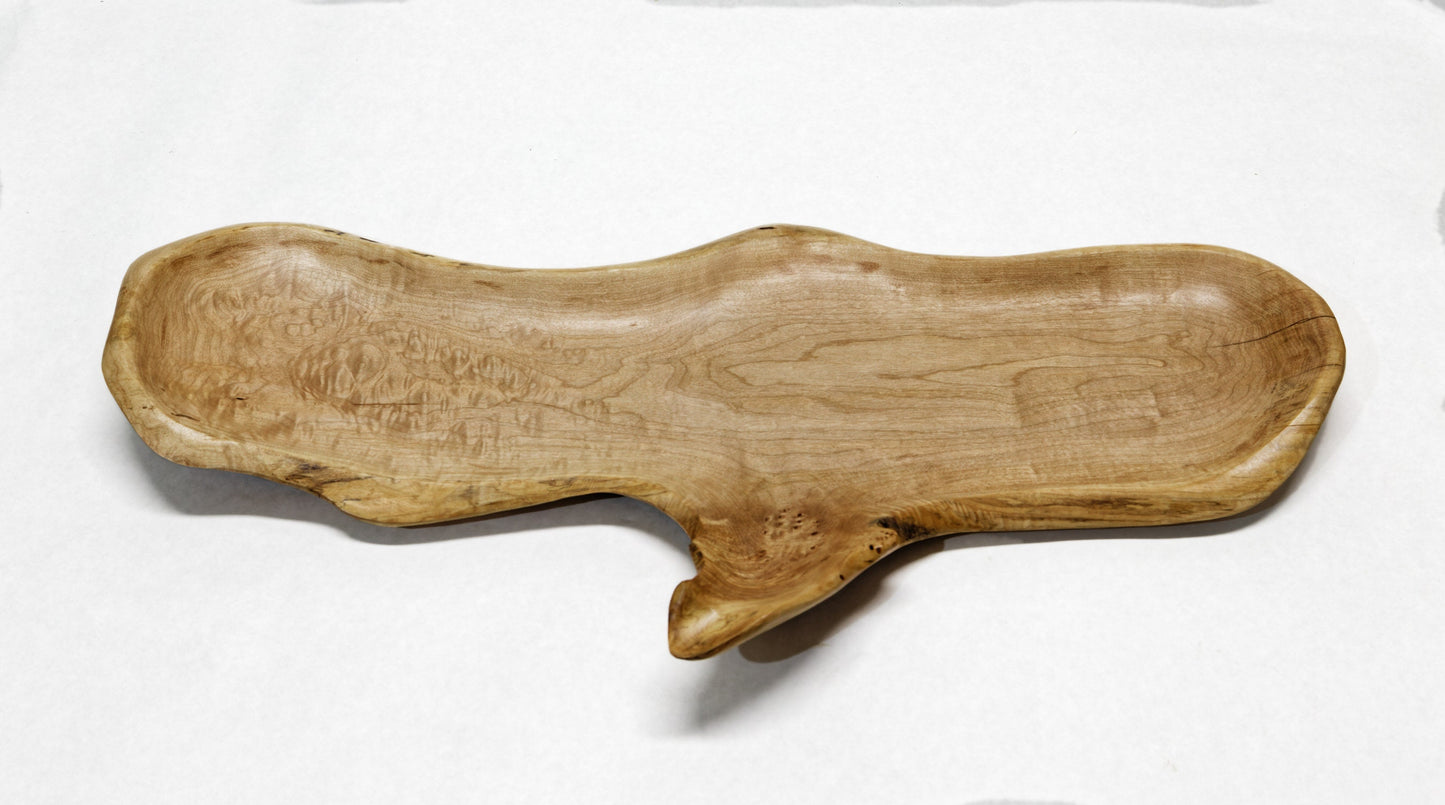 Wood food platter, exotic, walnut, decorative, tabletop, figured wood, tray, decor, curves, 1.75 in tall, 11.5, 23.5, 1 lb, 7 oz, 143-AH2
